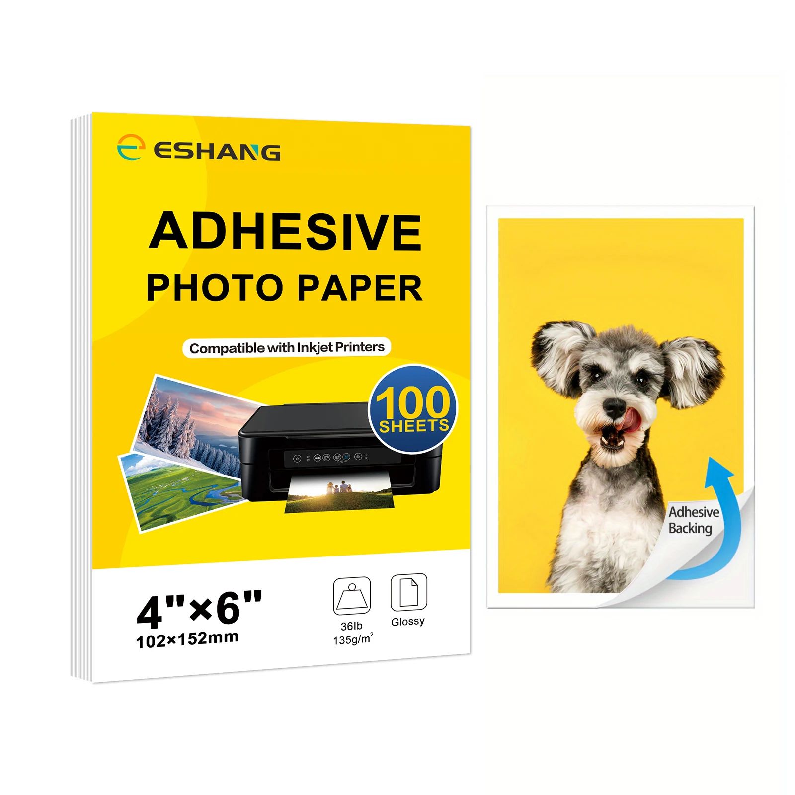 4 x 6 IN 135 g/m2, 100 Blatt, bedruckbares, glänzendes Aufkleber-Fotopapier, volles Blatt, selbstklebendes Inkjet-Fotopapier Image