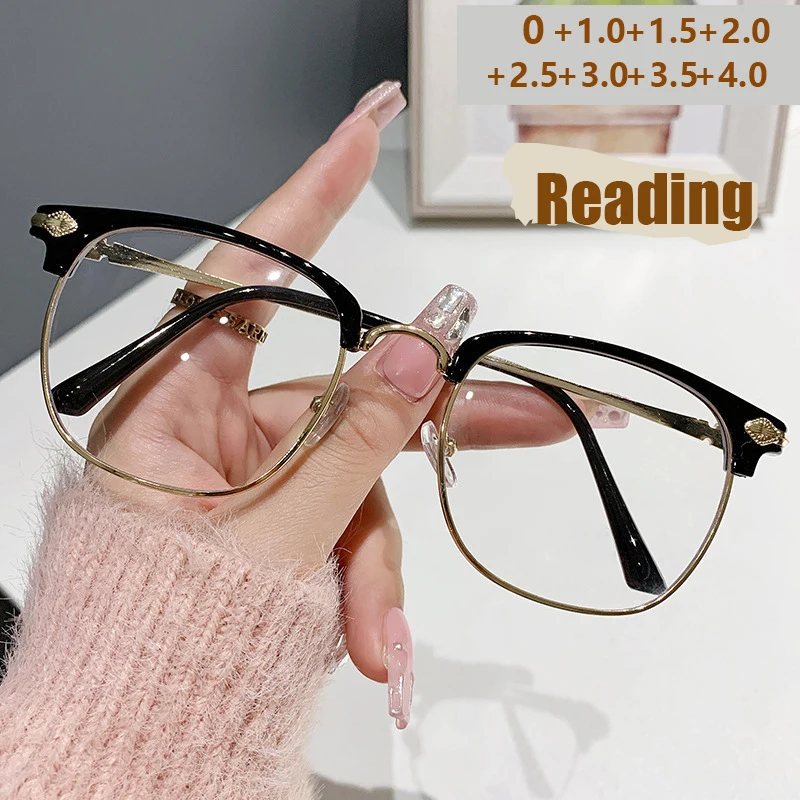 Anti-Blaulicht-Lesebrille aus Metall mit Halbrahmen-Augenbrauen, hochauflösende Business-Lesebrille für Herren 820 Image