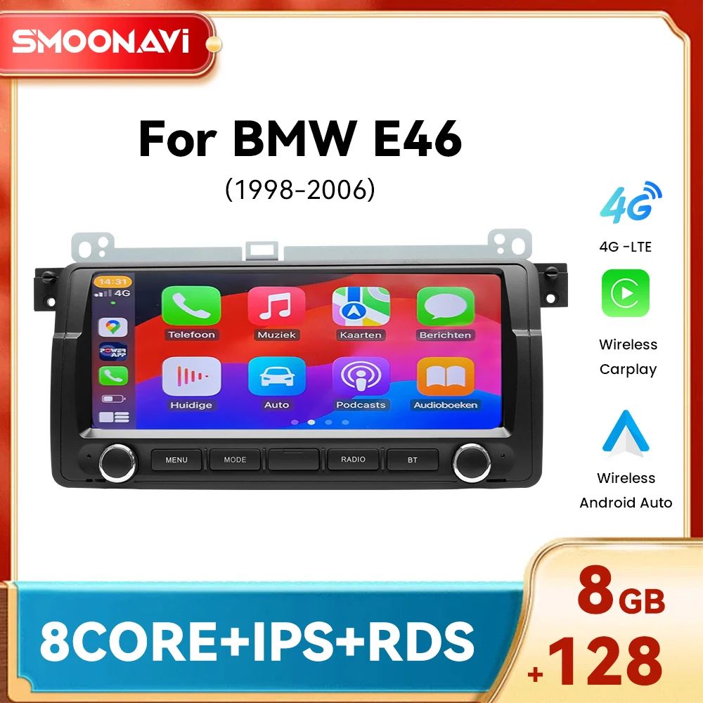 8,8 "Wireless Carplay Auto Radio Android 14 Für BMW E46 M3 318/320/325/330/335 Rover 75 Coupe DSP Navigation Audio 2Din 128GB GPS Image