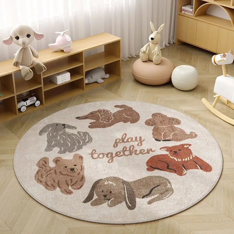 VIKAMA Runder Teppich aus Kristallsamt, Schlafzimmer, Wohnzimmer, Krabbel-Kinderzimmer, Arbeitszimmer-Bodenmatte, Lesereich-Teppich, Heimdekoration Image