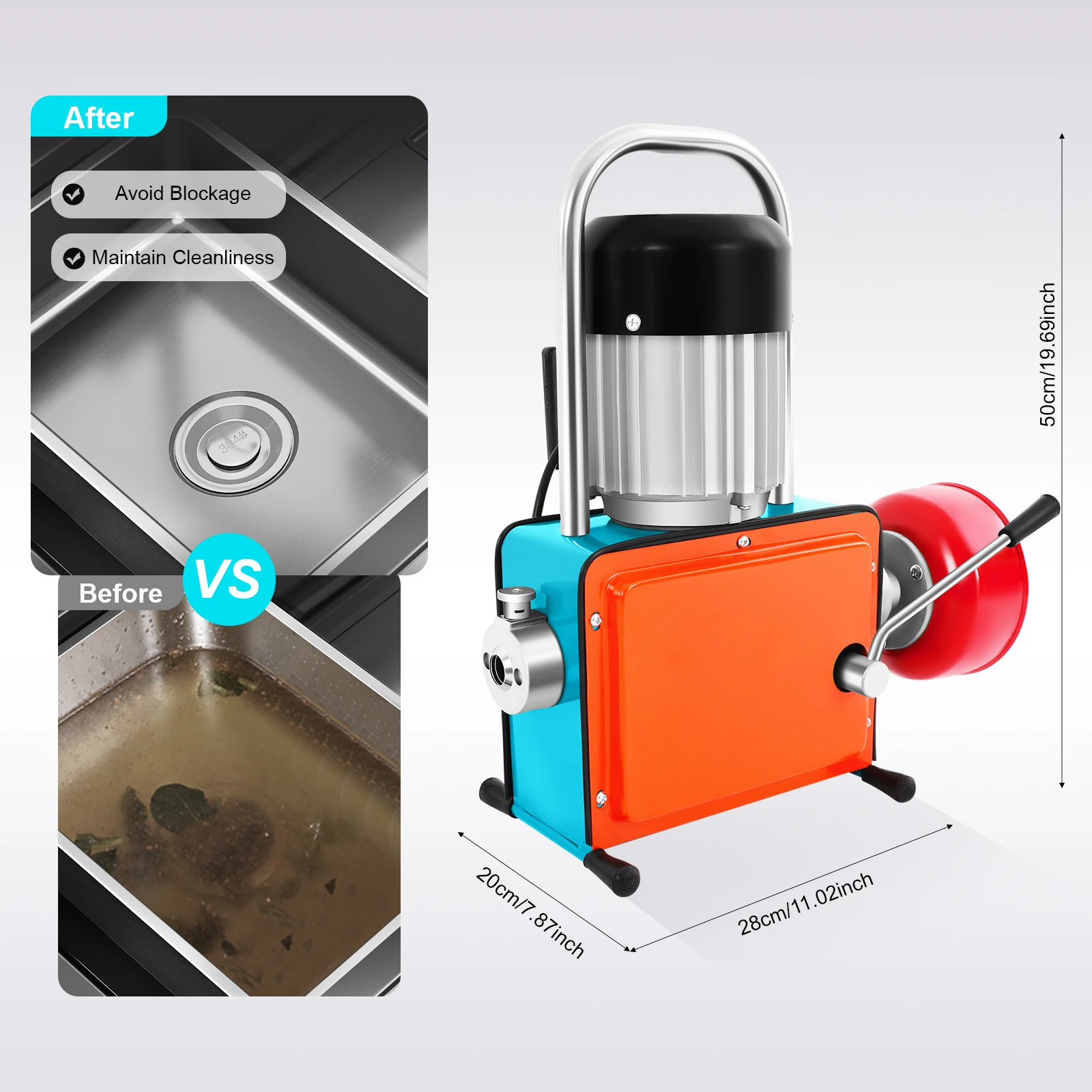 1000 W Abflussreinigungsmaschine, elektrische Abflussreinigungsmaschine, tragbare elektrische Abflussreinigung, 98,4 Fuß Reinigungslänge Image