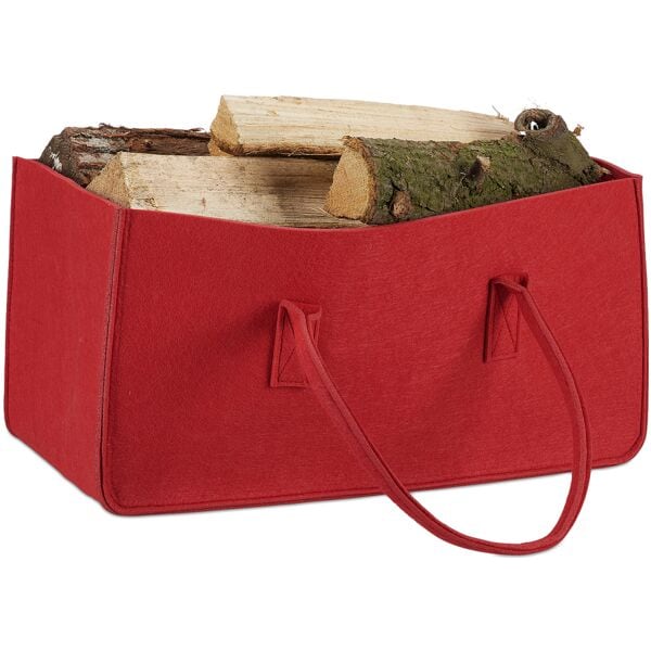 relaxdays Kaminholztasche Filz rot rot Image