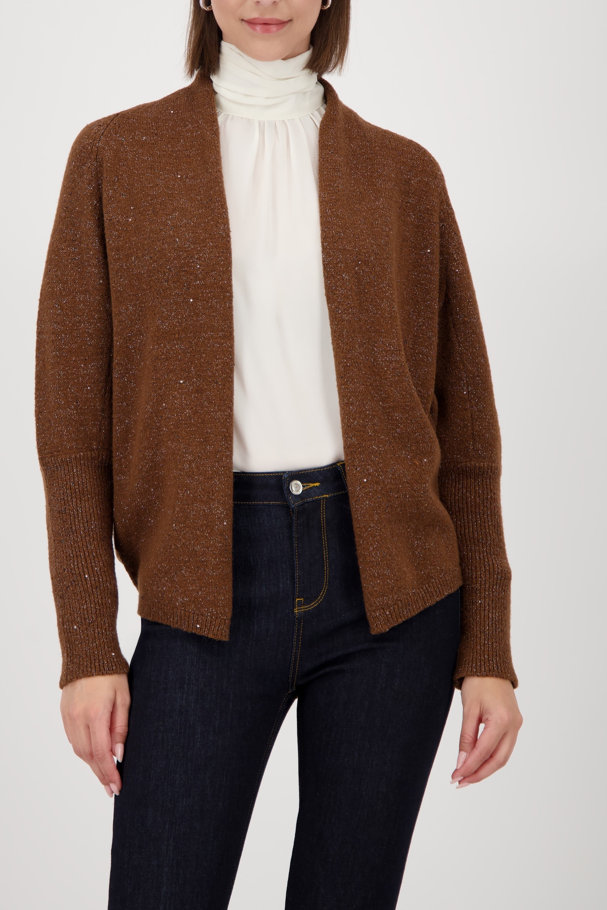 Strickjacke MONARI, Damen, Gr. 36, whisky, Strick, Obermaterial: 53% Baumwolle, 21% Polyester, 17% Polyamid, 4% Wolle, 4% metallisierte Fasern, 1% Elasthan, unifarben, regular fit taillenbedeckt, Rundhals, Raglanärmel Rippstrickbündchen,... Image