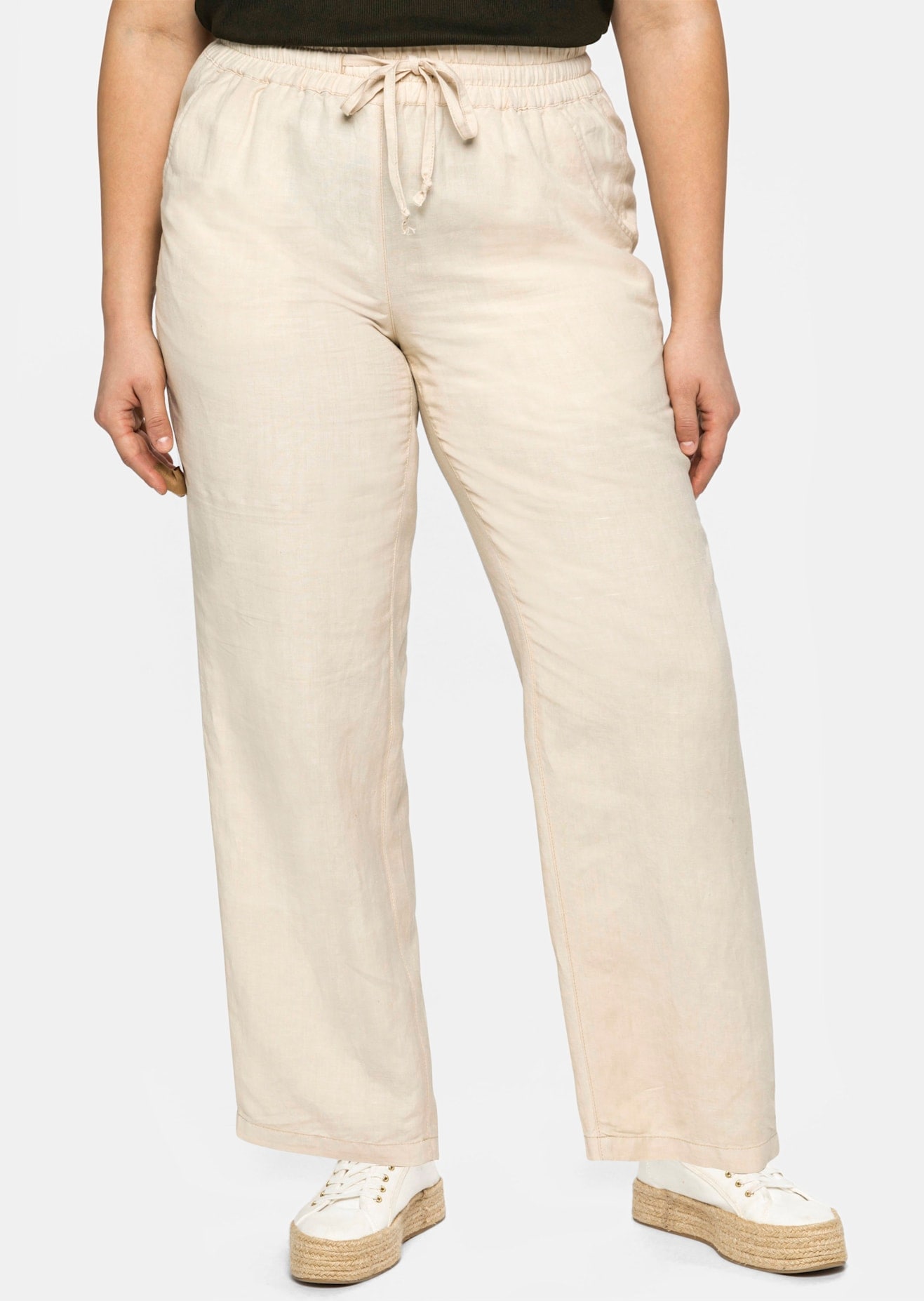 Leinenhose SHEEGO, Damen, Gr. 48, Normalgrößen, beige (natur), 55% Leinen, 45% Viskose, unifarben, Hosen Image