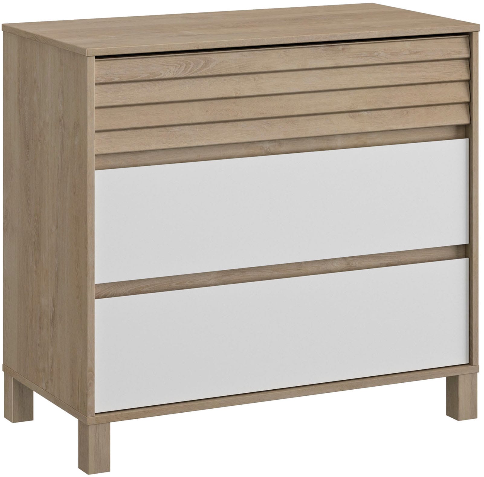 Kommode GAMI "Kommode 3 Schubladen Achille", eiche blond nachbildung und uni weiß, B:95cm H:86cm T:45cm, Spanplatte, Sideboards, Eine praktische und funktionale Kommode