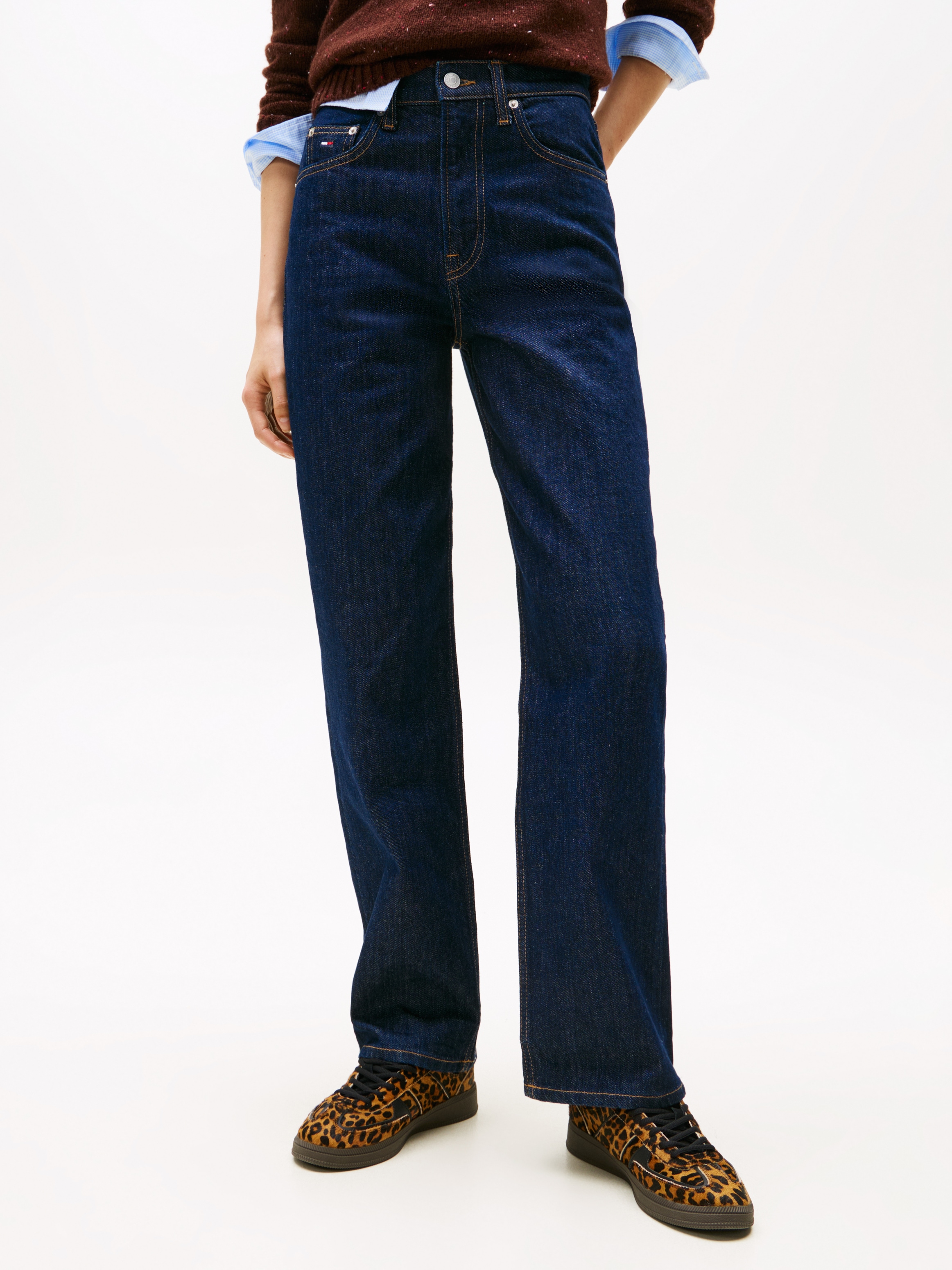 Straight-Jeans TOMMY JEANS "LAYLA HR SLIM STR", Damen, Gr. 28, Länge 32, denim schwarz, Denim/Jeans, Obermaterial: 99% Baumwolle, 1% Elasthan, unifarben, slim fit knöchellang, Jeans, in Knöchellänge Image