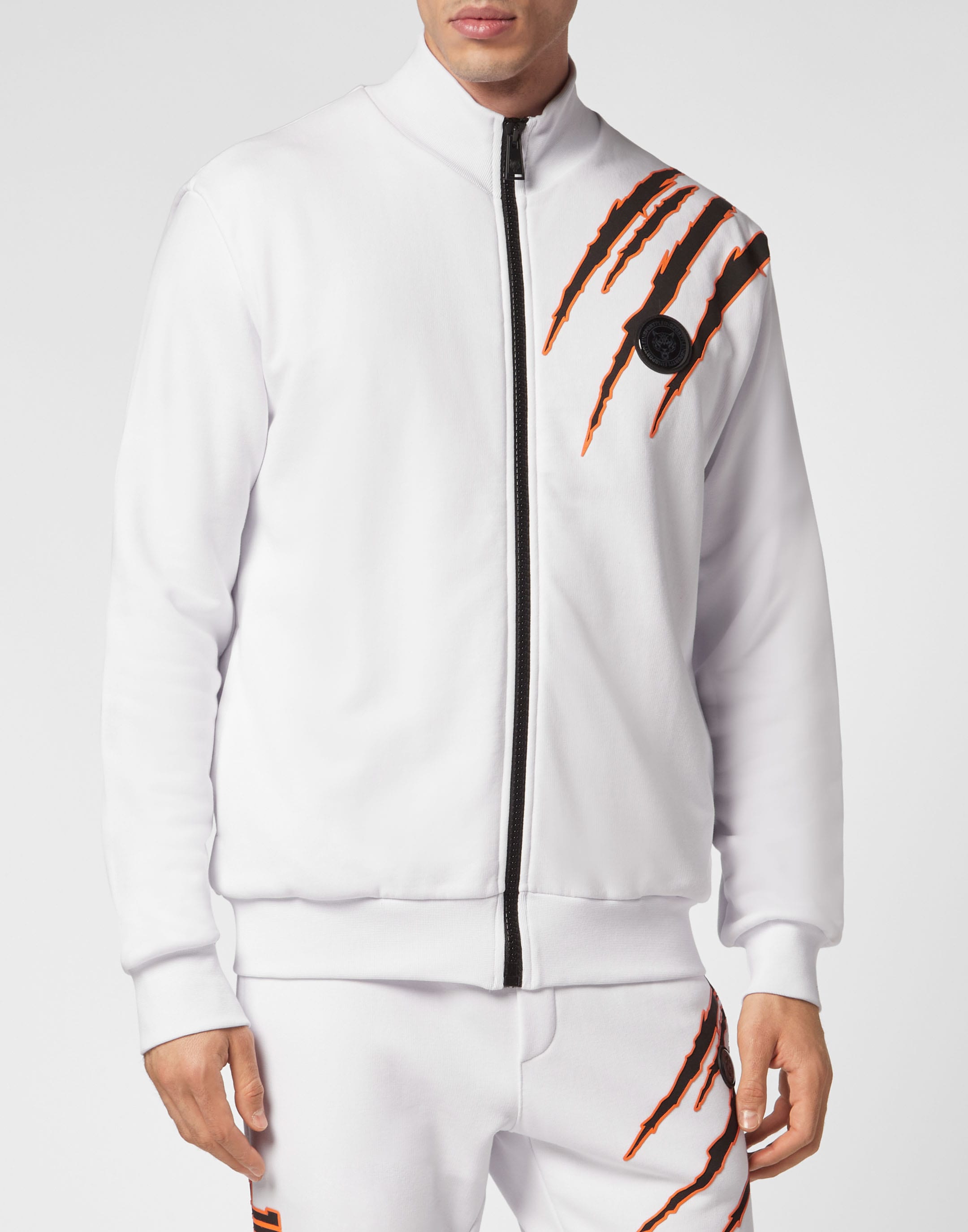 Yoga-Sweatjacke PLEIN SPORT "Scratch", Herren, Gr. L, weiß (01, weiß), Obermaterial: 88% Baumwolle, 12% Polyester, Sweatjacken Image