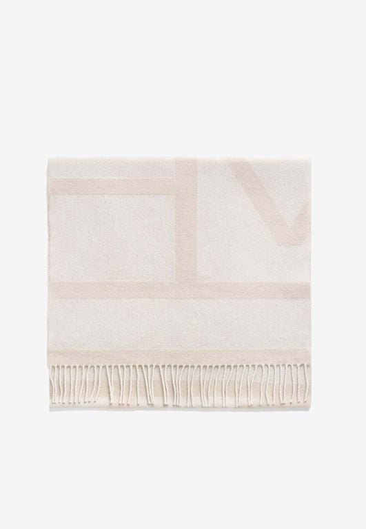 Monogram Jacquard Wool Scarf - White - Totême Scarves