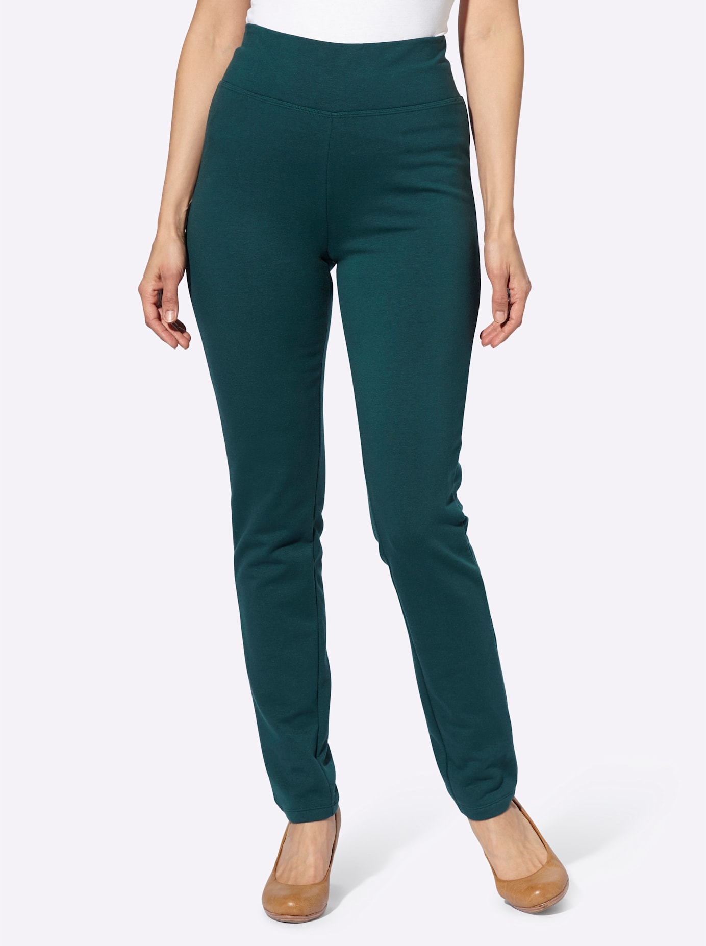 Lederimitathose CLASSIC BASICS, Damen, Gr. 48, Normalgrößen, blau (petrol), 49% Baumwolle, 46% Polyester, 5% Elasthan, unifarben, lang, Hosen Image