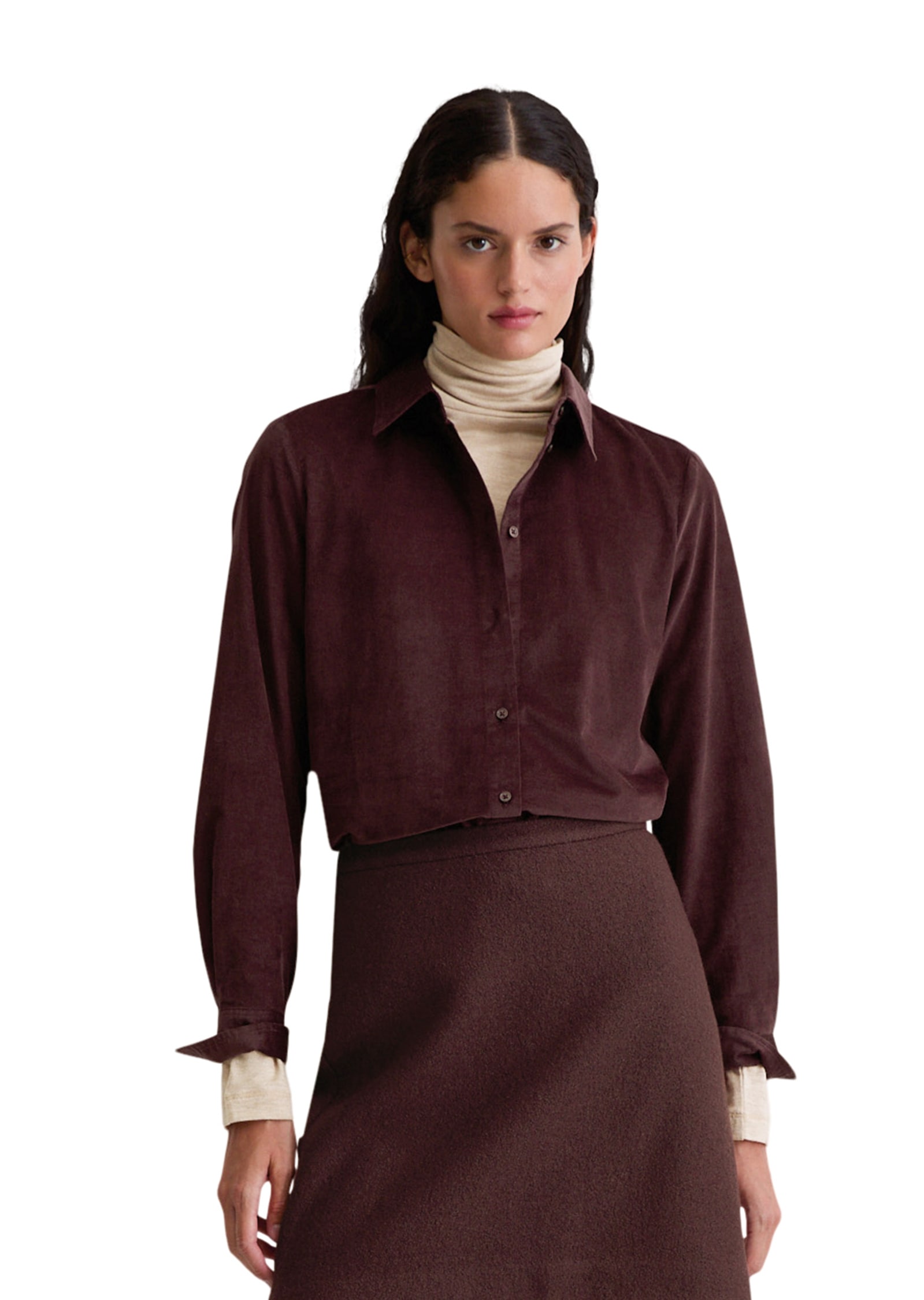 Langarmbluse MARC O'POLO "aus Organic-Cotton-Viskose-Mix", Damen, Gr. 32, schwarz cherry, Obermaterial: 79% Baumwolle, 21% Lyocell, unifarben, Basic, slim fit normal, Doppelmanschette, Blusen Image