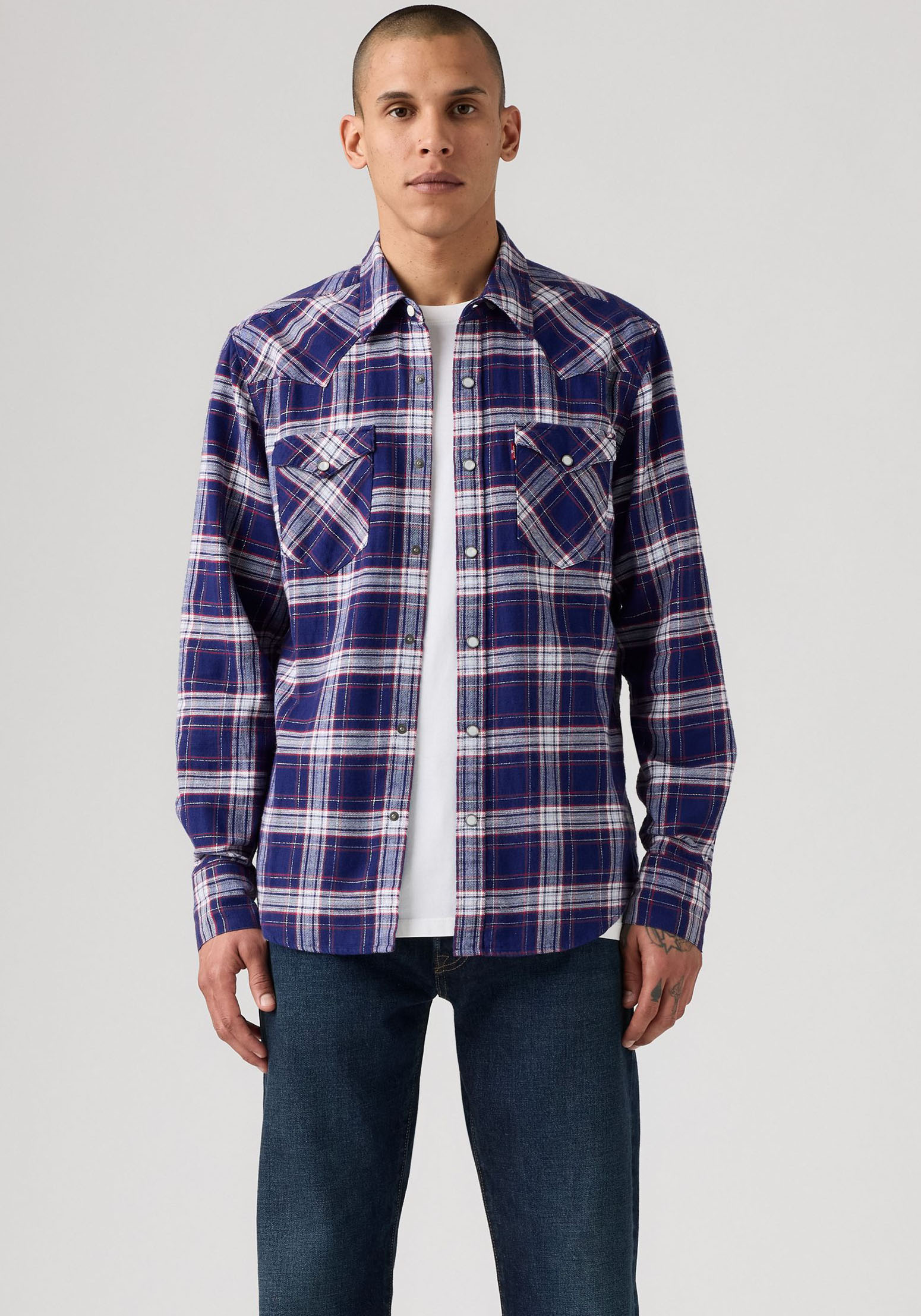Flanellhemd LEVI'S "BARSTOW WESTERN STANDARD", Herren, Gr. XXL, N-Gr, hawley plaid blau de, Flanell, Obermaterial: 99% Baumwolle, 1% metallisierte Fasern, Basic, normal, 2-Knopf-Manschette mit Druckknöpfen, Hemden, in verschiedenen Karo-Dessins Image