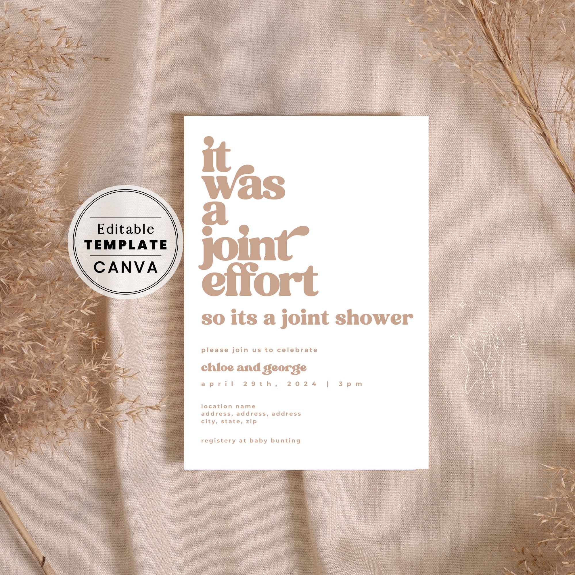 Invito misto Baby-Q, invito per baby shower con barbecue per coppie, modello Canva modificabile, Baby-Q in giardino, invito neutro, download digitale