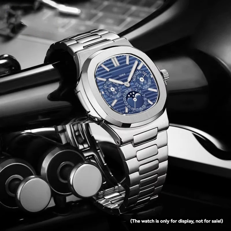 Für Pa-tek Philippe Nautilus 5711 5726 Uhrenarmband aus massivem Edelstahl, konvexe Metallkette, 25 x 13 mm, Silber, Roségold Image