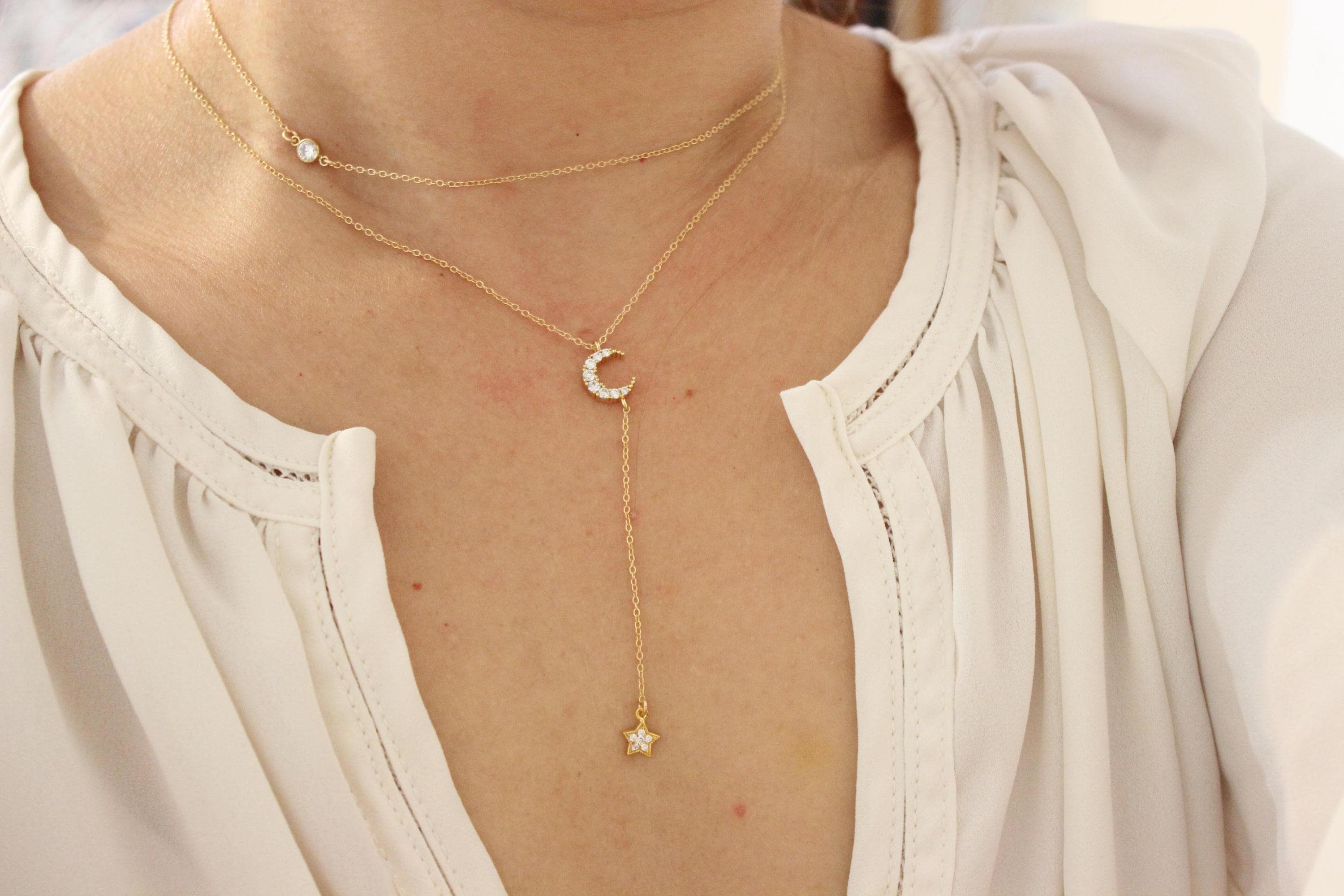 Set di collane con luna e stelle, collana con luna, collana a strati, collana con laccio, collana lunga, collana a Y, collana delicata, collana grazio
