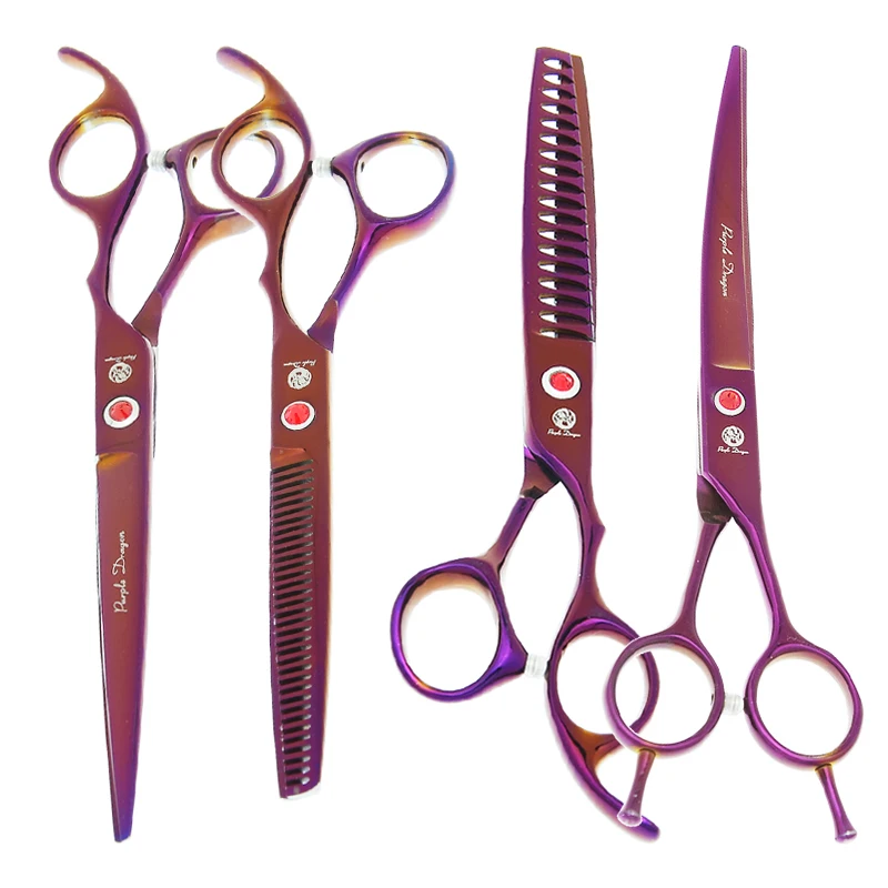 7,0" Purple Dragon Pet Schere Japan Steel Hundepflegeschere Scharfe Kante Tierschneiden Ausdünnung gebogene Haarschnittschere B0022B Image