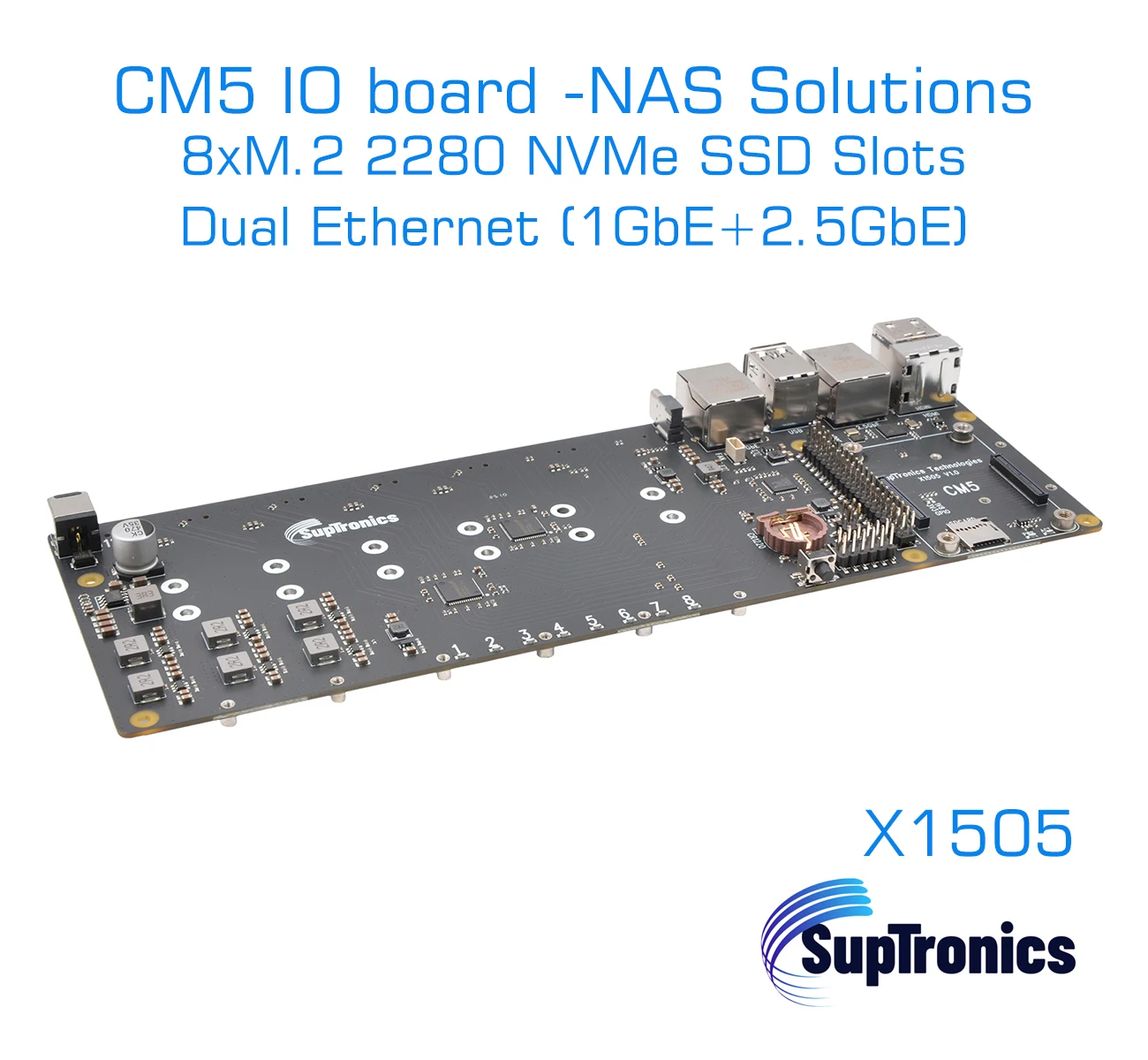 Raspberry Pi CM5 IO-Karte NAS 8xNVMe Dual Ethernet X1505 Image