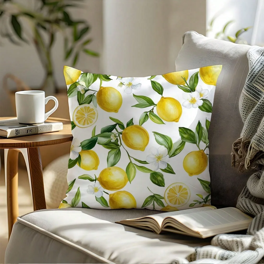 1 Stück einseitig bedruckter Kissenbezug aus gelber Zitrone für Autositze und Heimdekoration, geeignet für Heim- und Bürodekoration Image