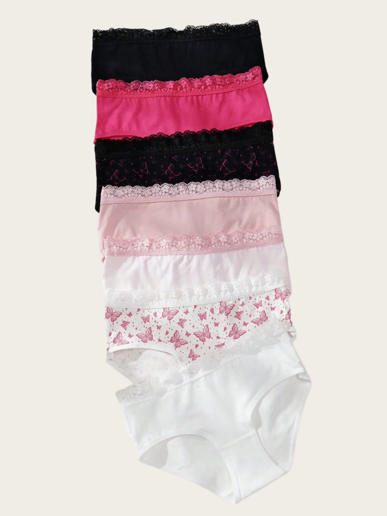 7er-Pack Dreiecksunterwäsche mit Schmetterlingsdruck und Spitzenbesatz für Mädchen im Alter von 8 bis 12 Jahren. Bequeme Unterwäsche für Mädchen Image
