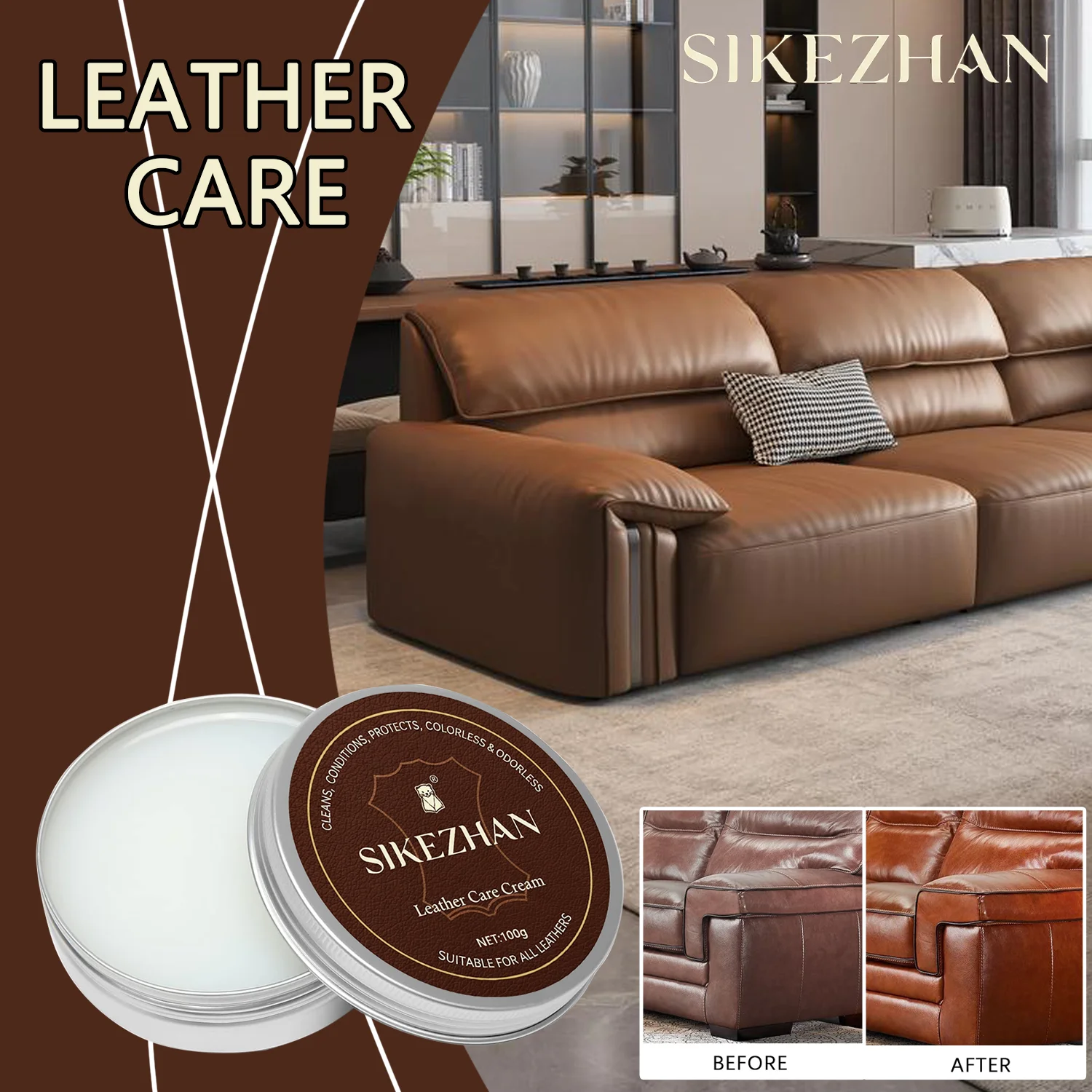 Premium-Ledersofa-Conditioner – Pflegecreme aus Naturleder für Sofas, Sofas und Stühle, farblos und geruchlos Image