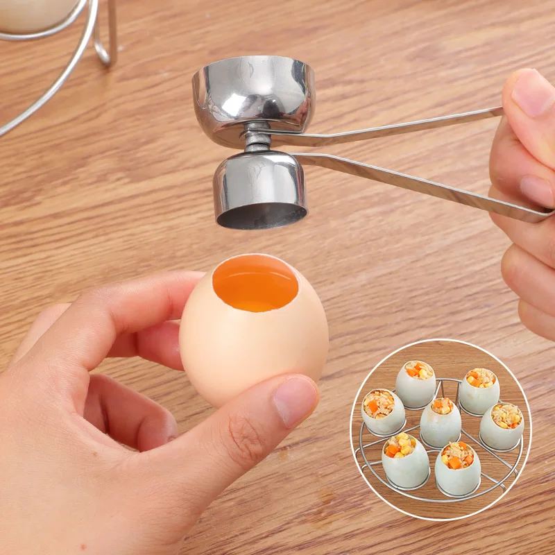 Eierschere aus Edelstahl 304, Eierschalenöffner, Doppelkopf, Metall, gekochtes Ei, kreative Gadgets, Küche, Kochzubehör, Werkzeuge