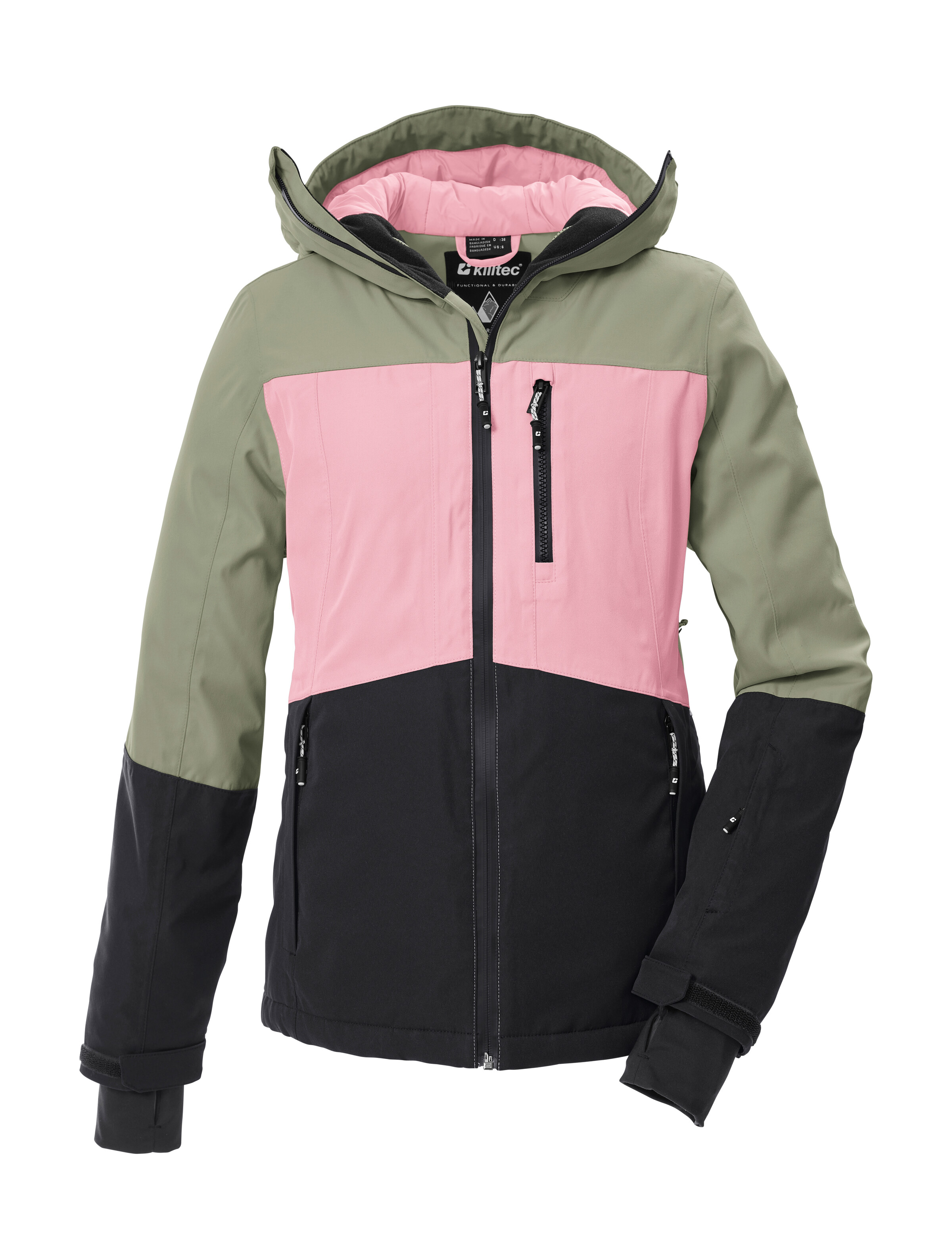 Skijacke KILLTEC "KSW 277 WMN SKI JCKT", Damen, Gr. 44, helloliv, Oberstoff: 100% Polyester, Futter: 100% Polyamid, Füllung: 100% Polyester, Jacken, Wasserdichte Damenjacke mit Schneefang, verstellbar und atmungsaktiv Image