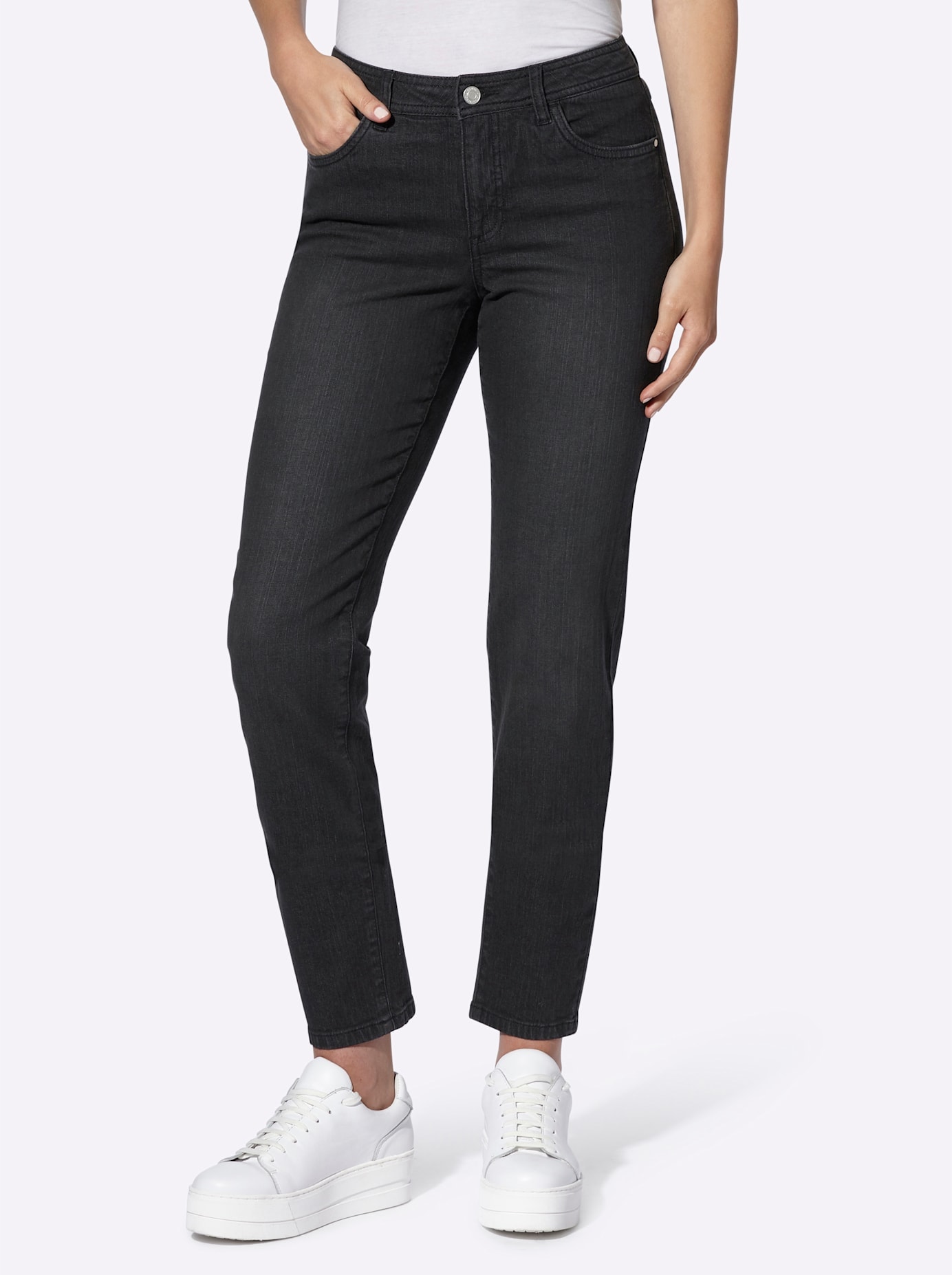 5-Pocket-Jeans CASUAL LOOKS, Damen, Gr. 48, Normalgrößen, schwarz (schwarz, denim), 99% Baumwolle, 1% Elasthan, unifarben, lang, Jeans Image