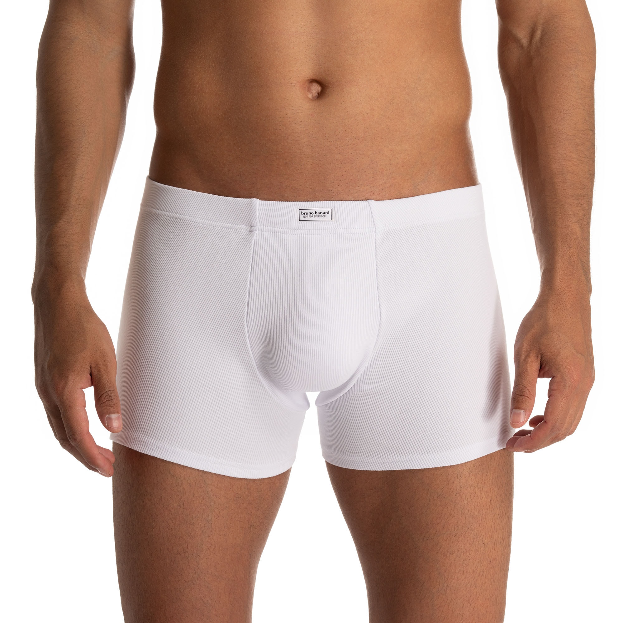 Boxer BRUNO BANANI "FINE RIB", Herren, Gr. L, weiß, Feinripp, Obermaterial: 96% Baumwolle, 4% Elasthan, unifarben, körpernah, Unterhosen, Feinripp, Komfortbund, eng anliegend Image
