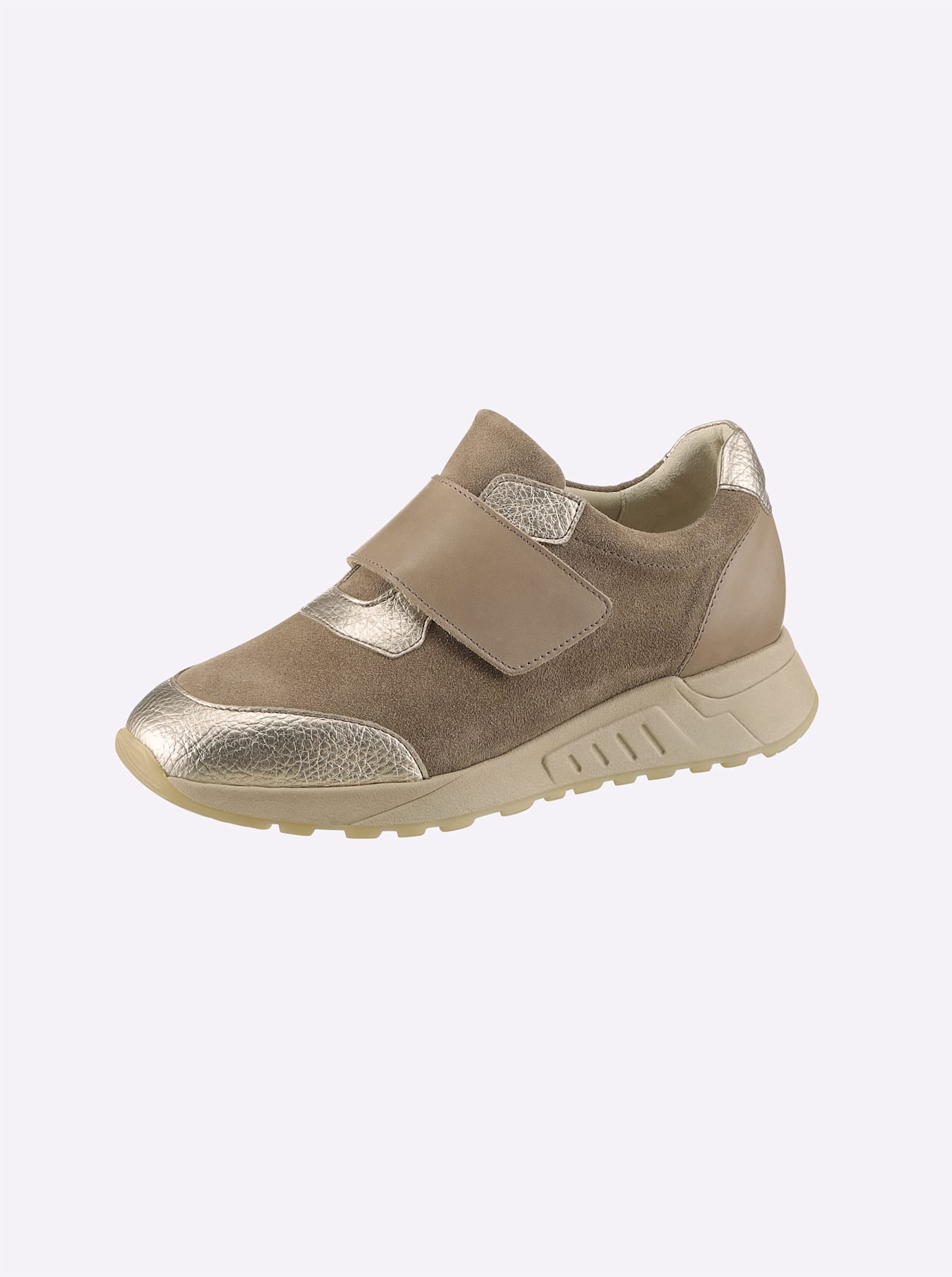 Sneaker HEINE, Damen, Gr. 41, gold (taupe, hellgoldfarben), Leder, Rindsleder, Synthetik, Schuhe Sneaker