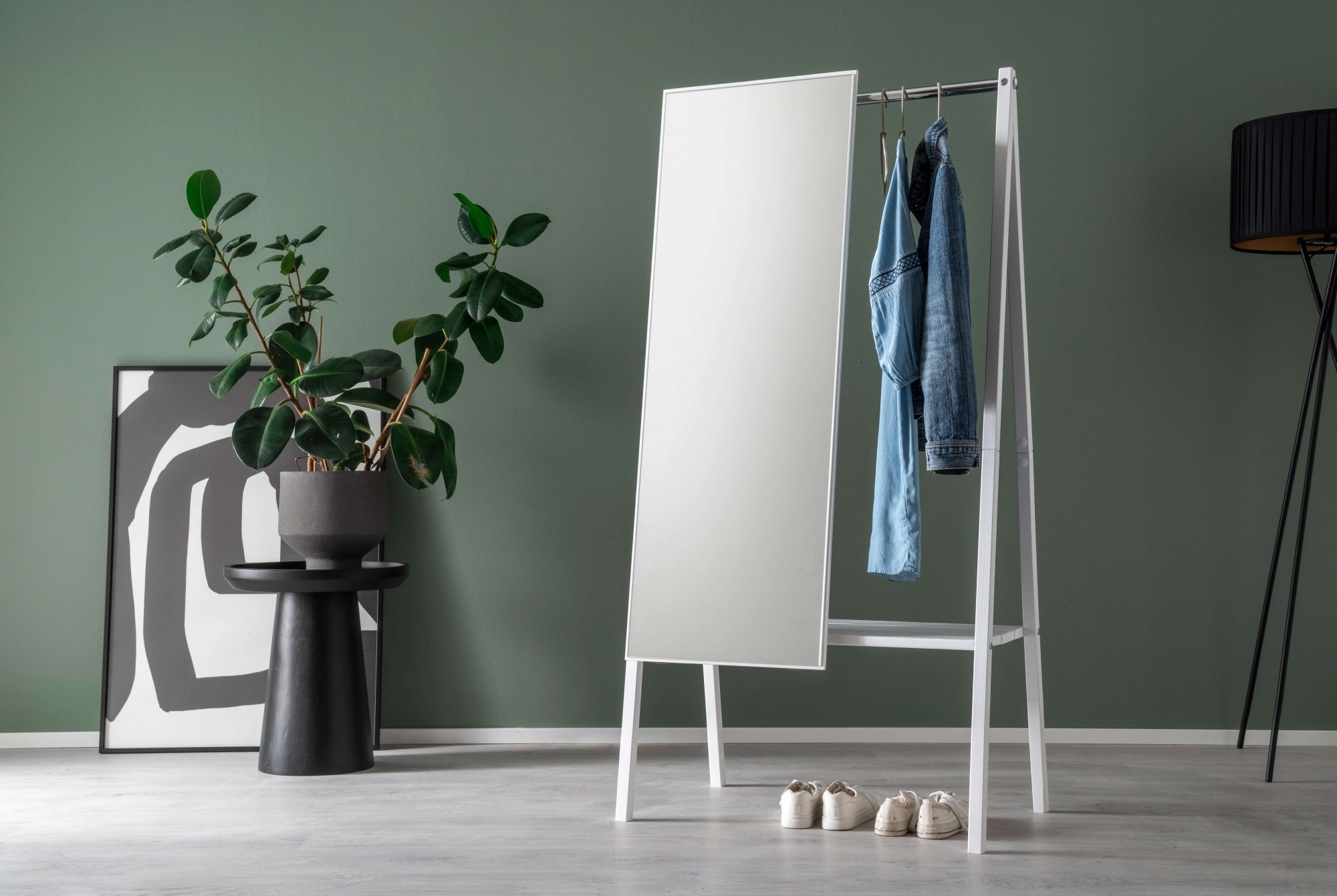 Garderobenständer HOME AFFAIRE "Progress, in 4 Ausführungen, mit oder ohne Spiegel", weiß, B:80cm H:156cm T:50cm, Metall, Garderobenständer, FSC zertifizierte Garderobe aus Fichte Massivholz, weiss lackiert Image