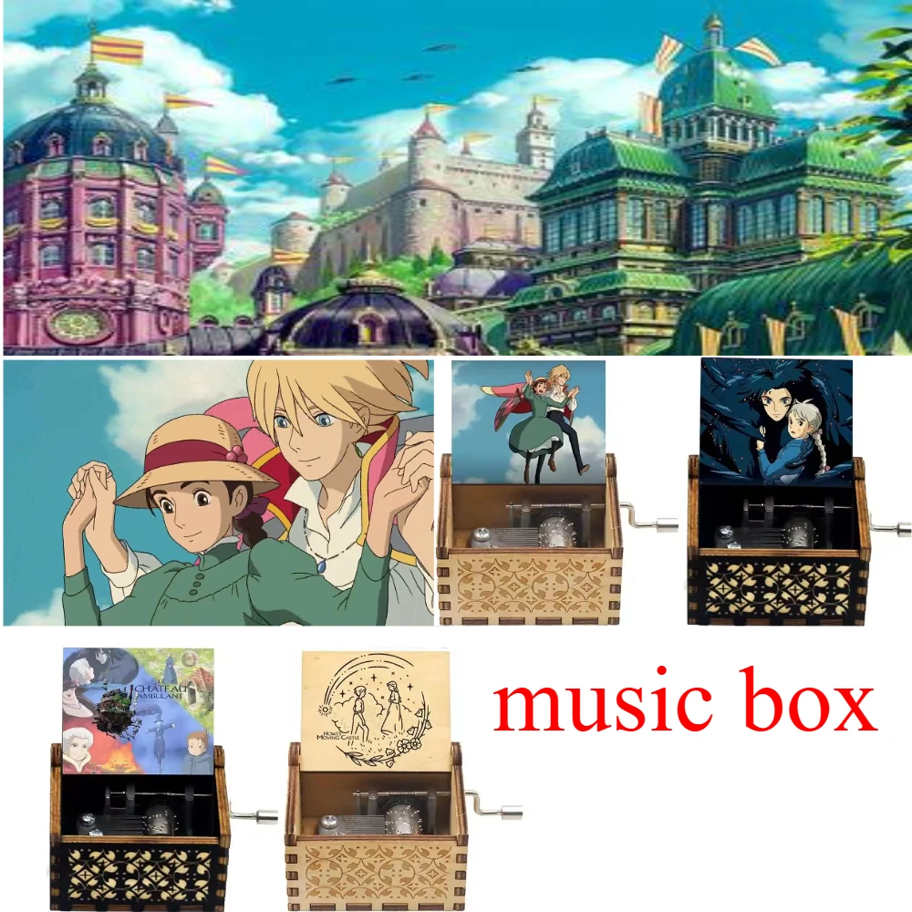 2023 Howl Castle Music Box Anime Theme Music Merry Go Round of Life Wooden Hand Cranked Musical Box New Year Birthday Gift