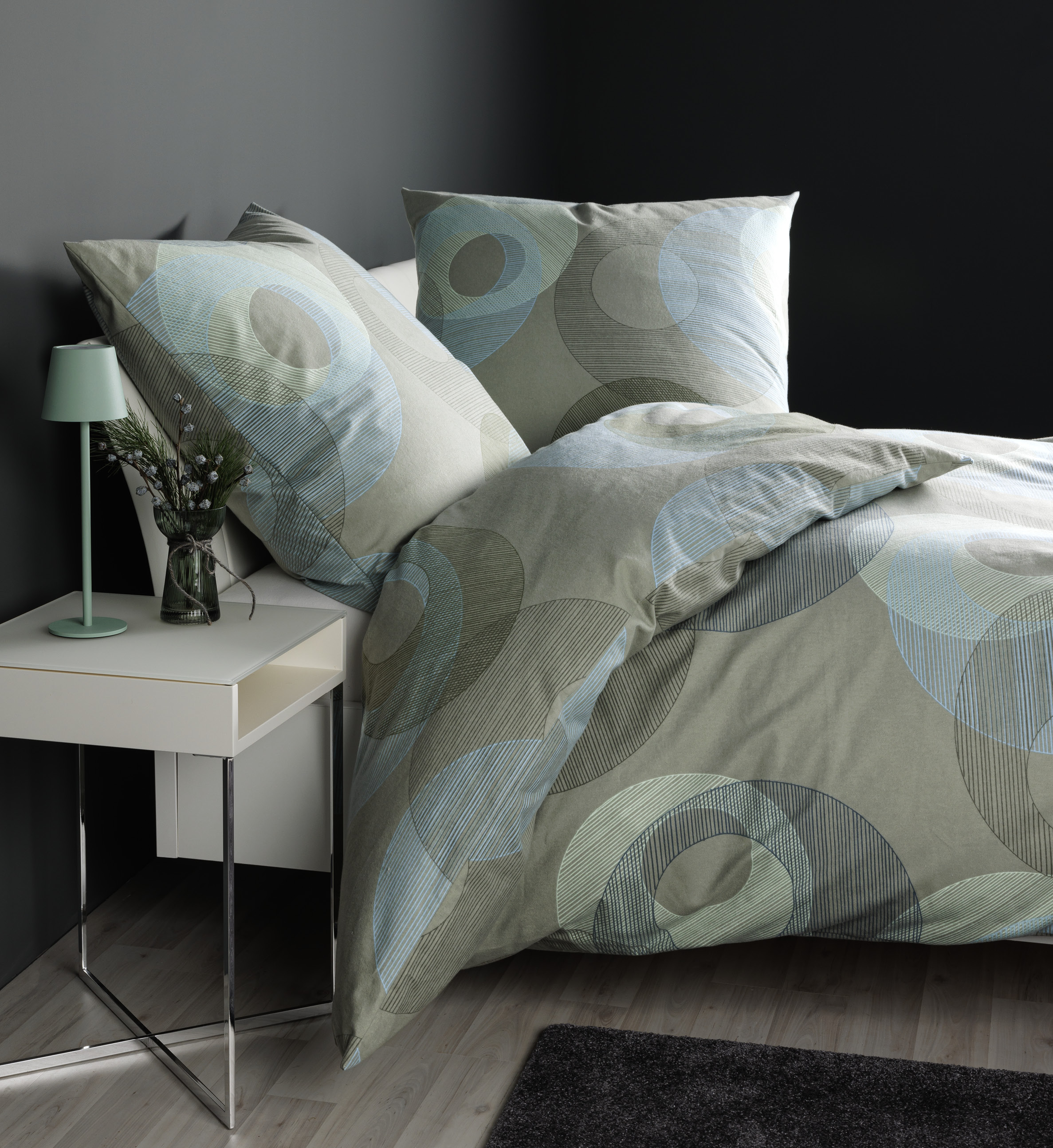Bettwäsche JANINE "Feinbiber65175 0", grün (salbeigrün), B/L: 240cm x 220cm, 1 Stk., 2 Stk., Feinbiber, B/L: 80cm x 80cm & 80cm x 80cm, Feinbiber, Obermaterial: 100% Baumwolle, Bettwäsche, mit Reissverschluss Image