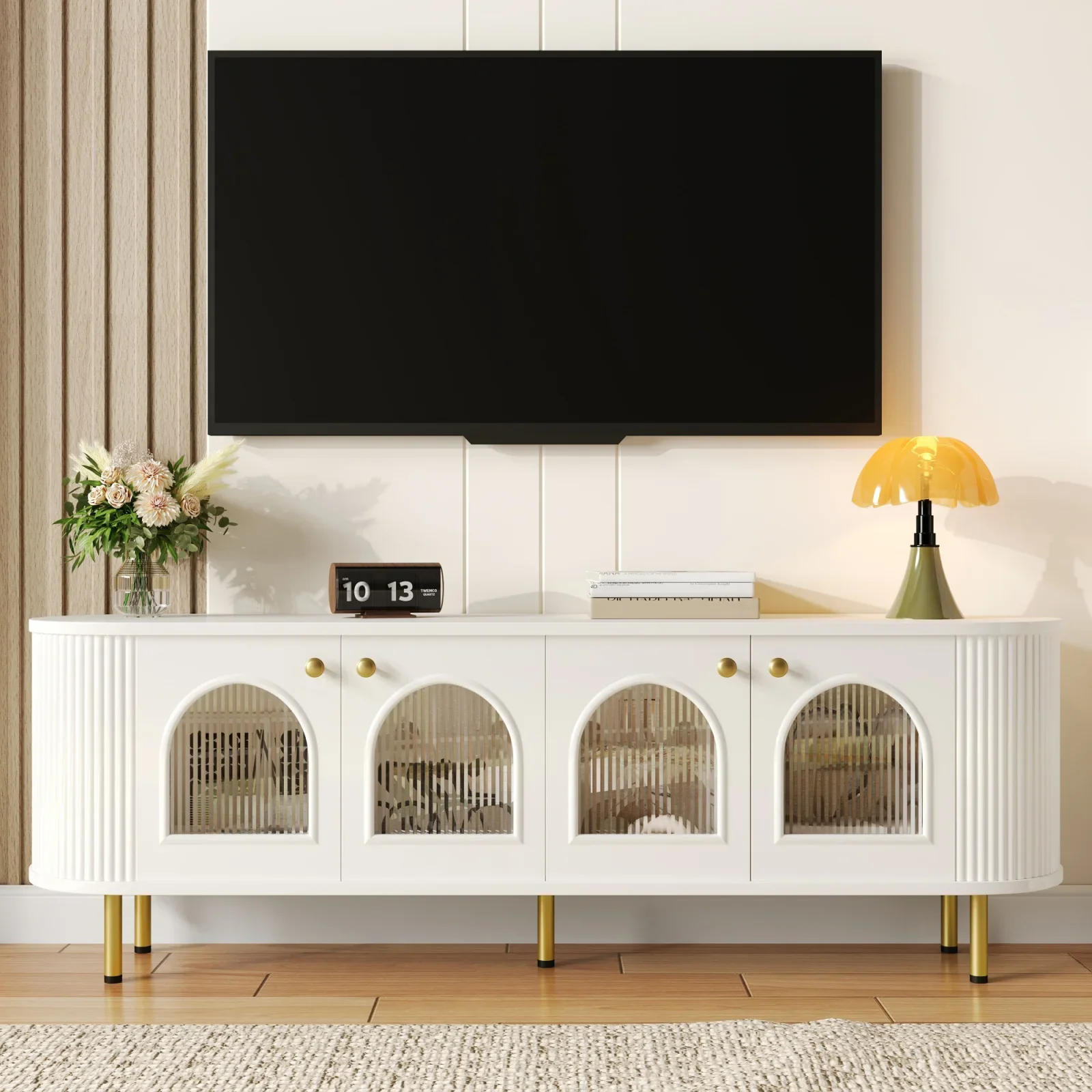 Meuble TV, meuble TV avec 4 portes, meuble bas moderne pour salon, 170x35x55cm, noir/blanc