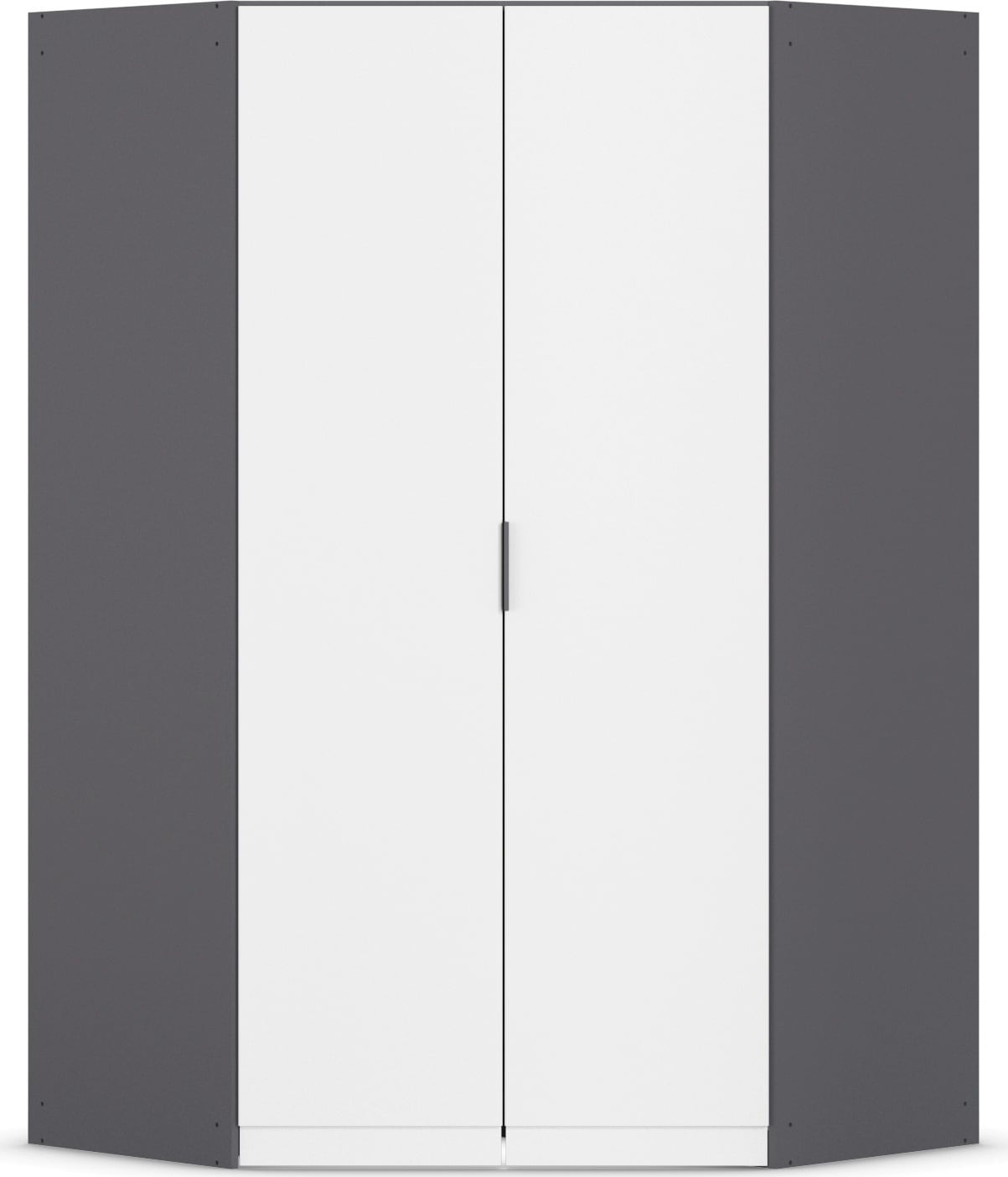 Kleiderschrank RAUCH "Eckschrank Schrank Ankleidezimmer Schlafzimmer Garderobe LAGOA", graumetallic, alpinweiß, B:117cm H:197cm T:117cm, Holzwerkstoff, Schränke, Kleiderschrank, voll ausgestattet viel Stauraum, optional mit Aufsatz MADE IN GERMANY