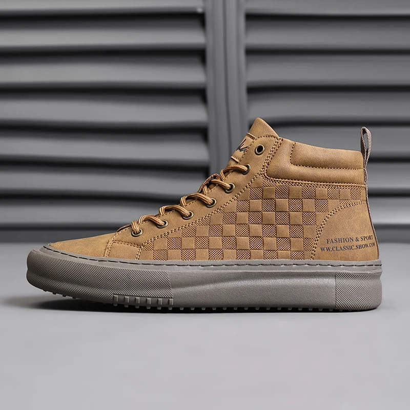 New Fashionable Versatile Men's Shoes, Casual Sports Shoes with Soft Soles and Soft Uppers, Mid-Top Retro Work Shoes, Wear-Resistant Trendy Shoes, British Style Lace-Up Shoes