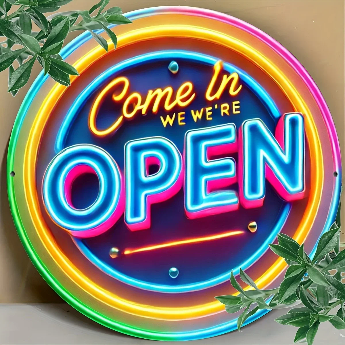 8 Inch 1 Piece 2D Neon Open Sign Wooden Disc Indoor/Outdoor Decor Home Kitchen Office & Garden Outdoor Garden Decor