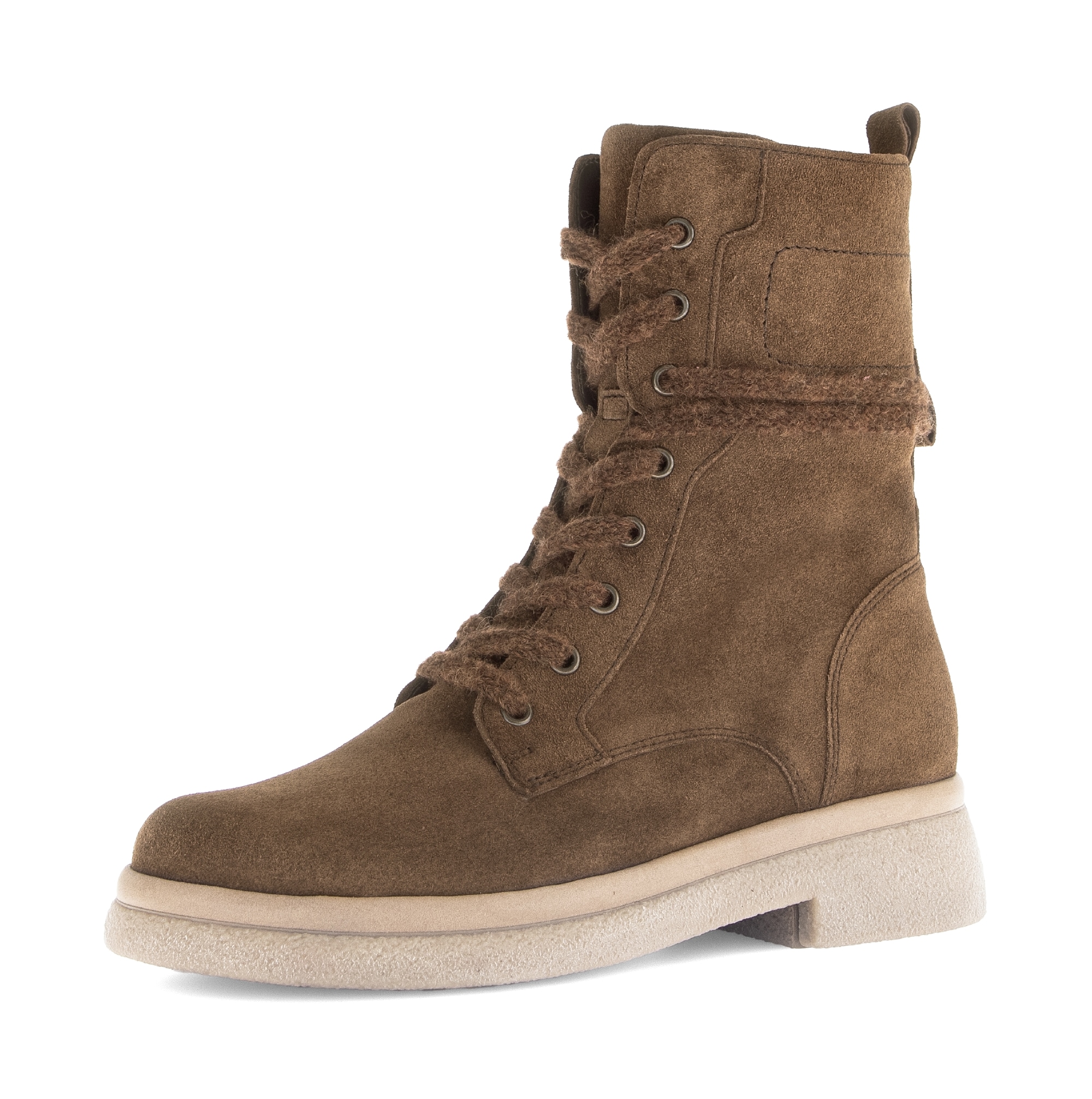 Schnürboots GABOR, Damen, Gr. 40, braun, Veloursleder, unifarben, Schuhe Schnürboots, Blockabsatz, Schnürstiefelette mit Innenreißverschluss, G-Weite