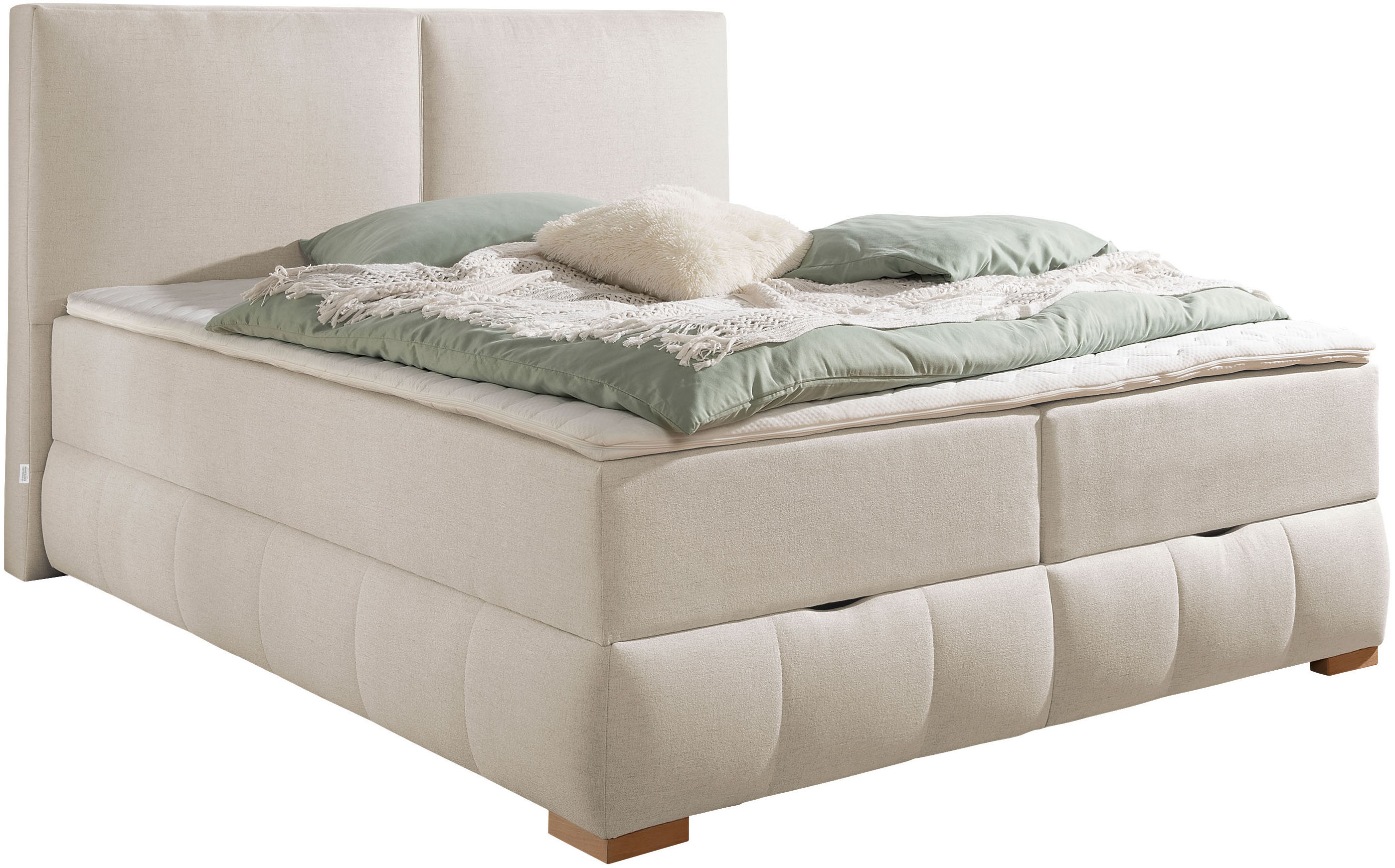 Boxbett OTTO HOME "Wehma", beige, B:184cm L:224cm, Komplettbetten, Boxbett mit Bettkasten, ohne Kopfteil, inkl. Topper Image