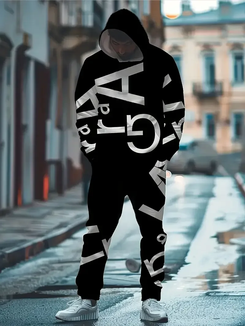 Completi da uomo 2 pezzi Felpa con cappuccio e pantaloni sportivi da uomo con stampa 3D Set per abbigliamento da uomo autunno/inverno Abbigliamento da uomo Set da 2 pezzi