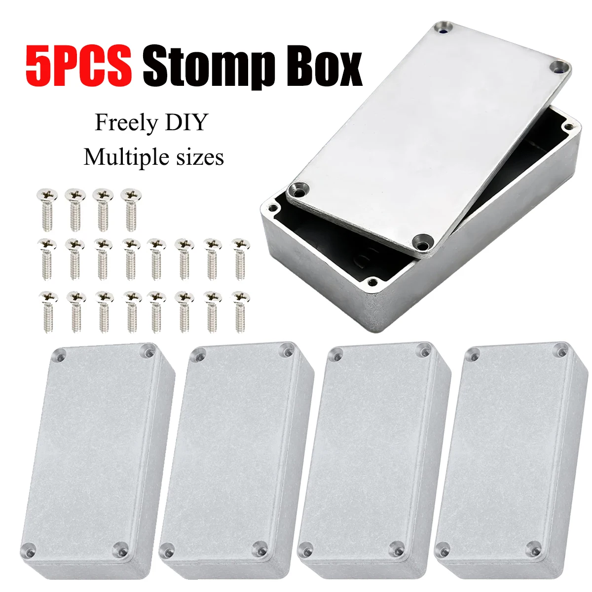 5PCS Aluminium Stomp Box Gehäuse für DIY Gitarre Effekte Pedal-12 Größen (1590A/B/BB/C/D/DD/G/LB/XX/BB2/125B/1032L), einfach zu bedienen Image