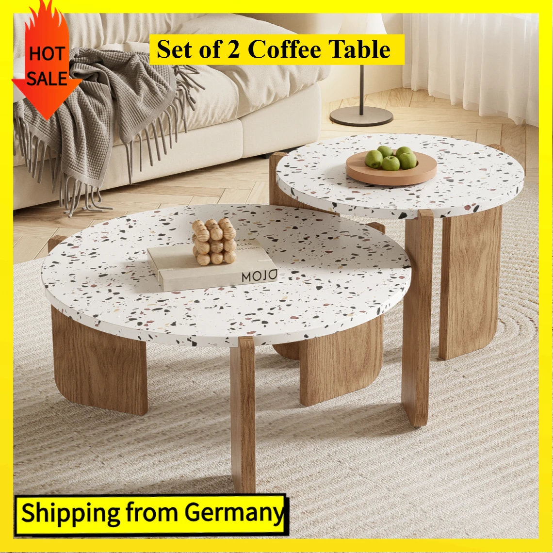 Comanlai 2-teiliges Couchtisch-Set, Beistelltisch für Wohnzimmer, moderner Couchtisch, 70 x 70 x 35 cm + 50 x 50 x 45,5 cm
