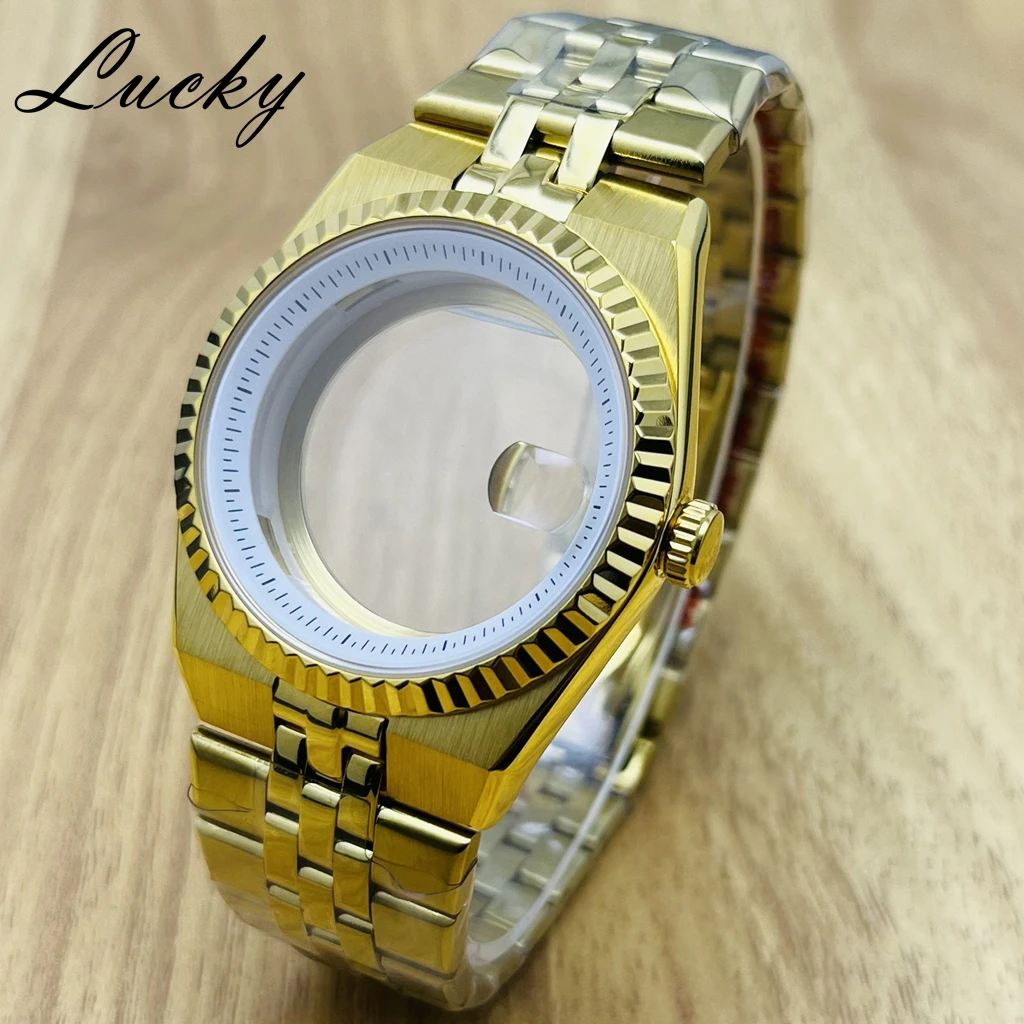 Neues 40-mm-Gold-Land-Dweller-Uhrengehäuse mit 904L-Armband, Saphirglas, passend für NH34 NH35 NH36 Uhrwerk für Uhrenzubehör mit 28,5 Zifferblatt Image