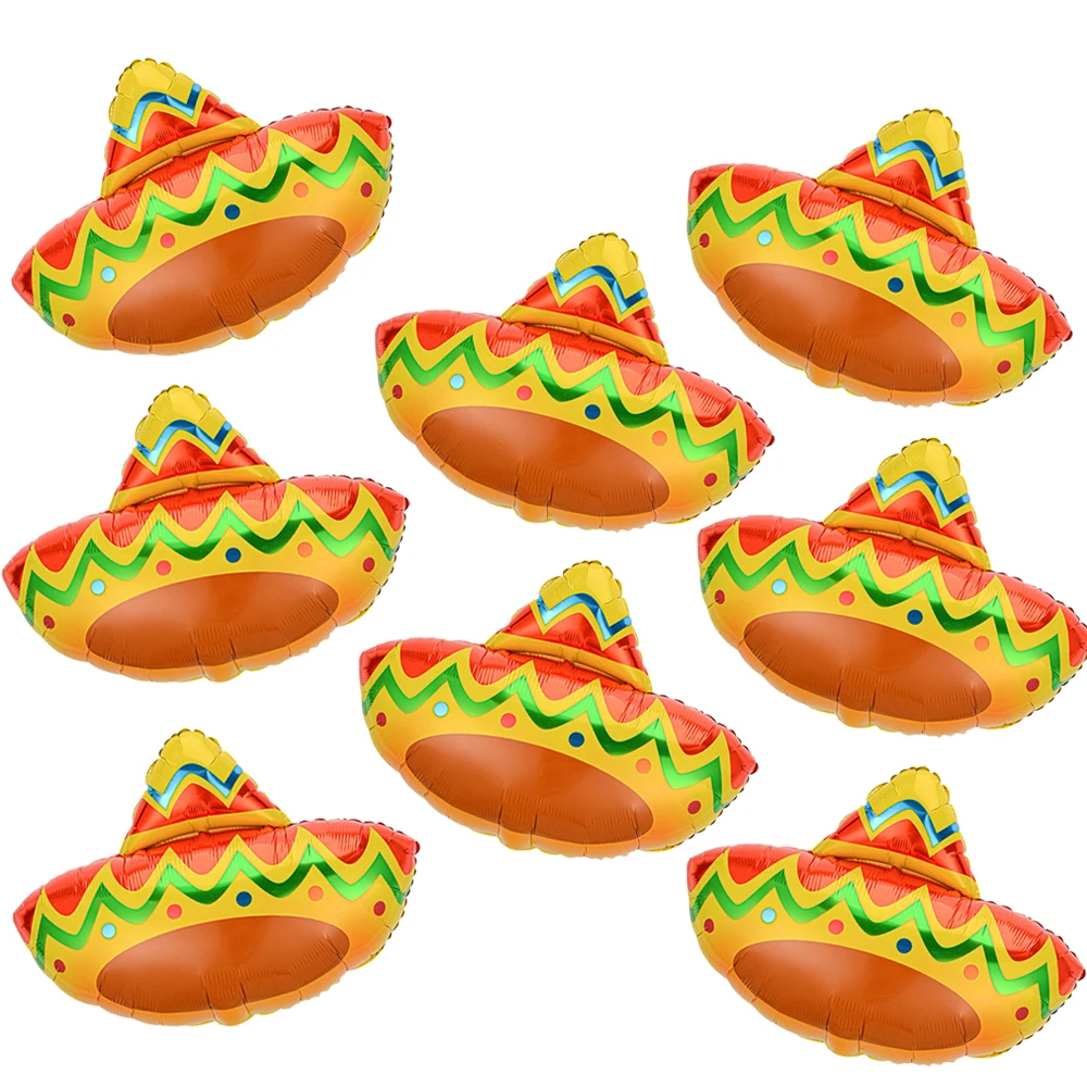 8er-Pack mexikanische Hutförmige Aluminiumfolienballons, perfekt für mexikanische Karneval, Sommerpartydekorationen, Geburtstagsparty-Dekorationen, dekorative Ballons mit totem Thema, mexikanischer