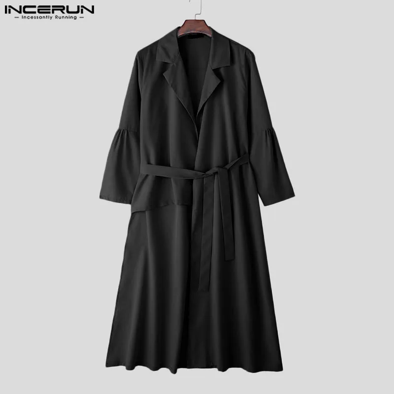 INCERUN Männer Unregelmäßigen Graben Einfarbig Lose Revers Langarm Unregelmäßigen Windjacke Männer Streetwear 2025, Mode Casual Mäntel Image