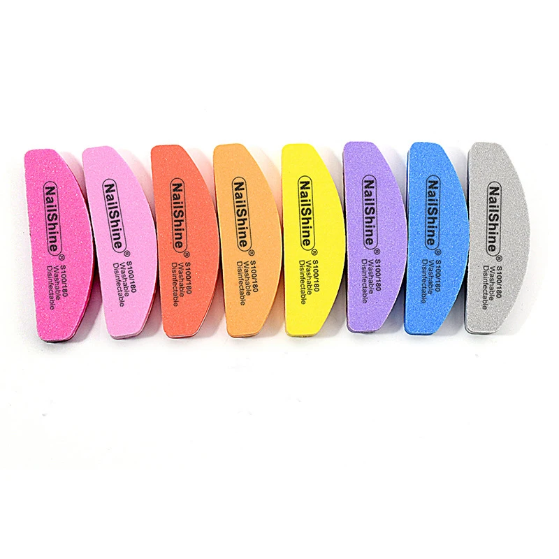 10/20 stücke Mix Farbe Mini Halfmoon Nagel Datei 100/180 Grit Waschbar Nagel Datei Block Waschbar Schwamm Nagellack schleifen Puffer Werkzeug Image