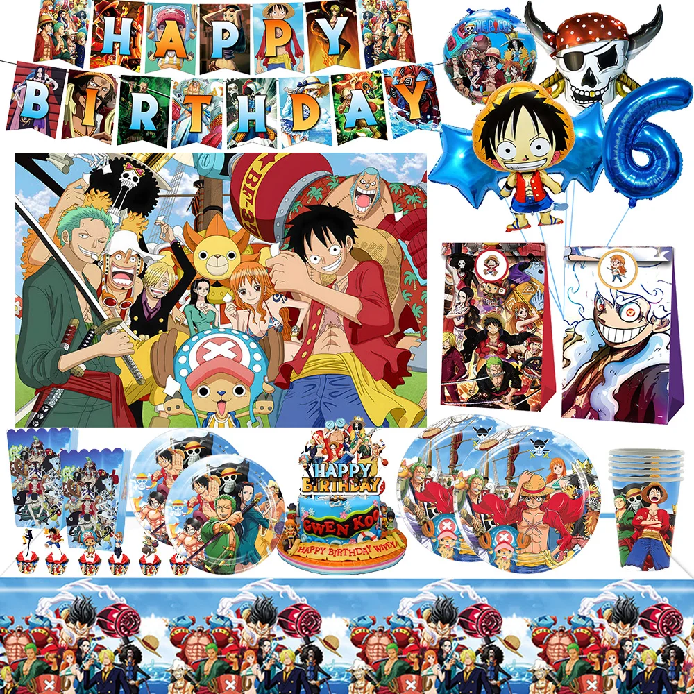 One Piece Geburtstagsdekoration Ballon Ruffy Zoro Einweg-Partyteller Banner Kuchen Dekor Geschenktüten Jungen Babyparty Partyzubehör Image