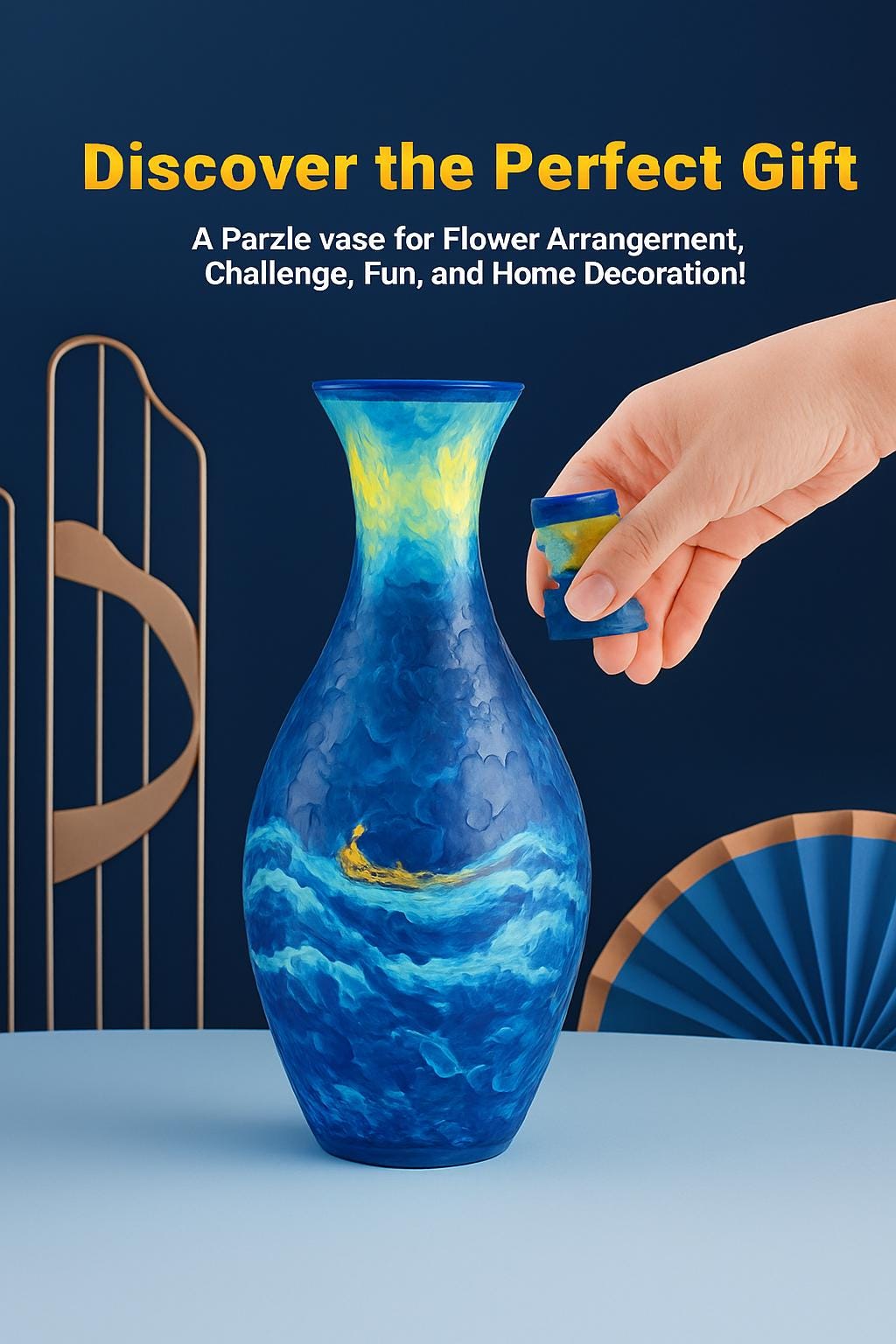 Vaso puzzle 3D a forma di barca tra le onde, 160 pezzi di plastica curva, vaso puzzle fai da te, arredamento moderno per la casa, vaso artistico da as