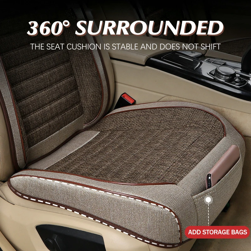 3D Leinen Autositzbezüge Universal Leder Autositzkissen Voll umgeben Autositzpolster Atmungsaktive Auto Stuhlpolster Schutz Image