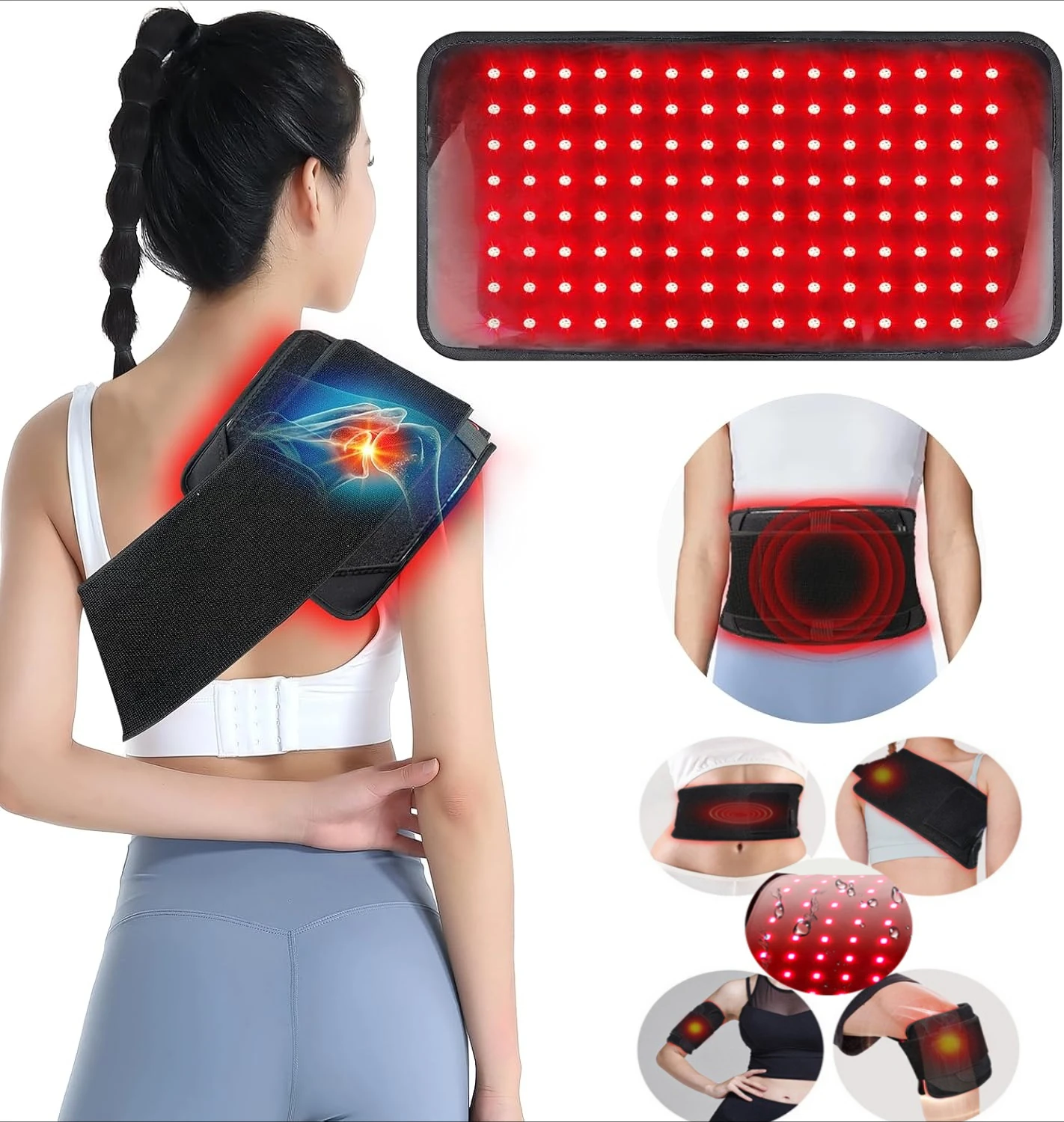 Neuer Plug-in-Rotlichttherapiegürtel, 120 LEDs, tragbar, 660 und 850 nm, Infrarot-Rotlichttherapie-Wickelunterlage zur Linderung von Körperschmerzen im Knie Image