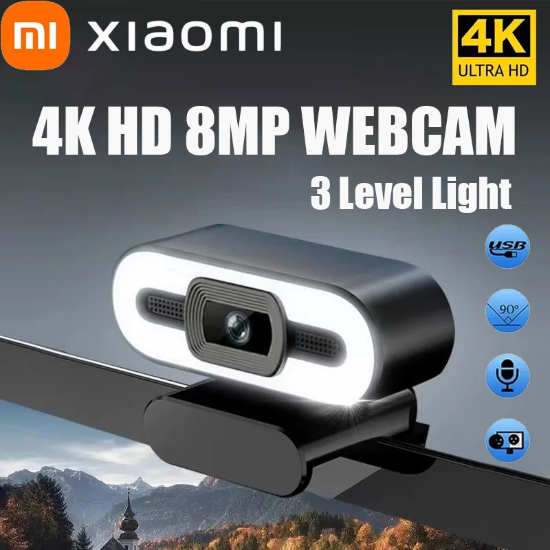 Xiaomi 4K lumière de remplissage Webcam 2K Autofocus caméra de Streaming 1080P Full HD Portable Flexible PC Webcams avec Microphone pour en direct