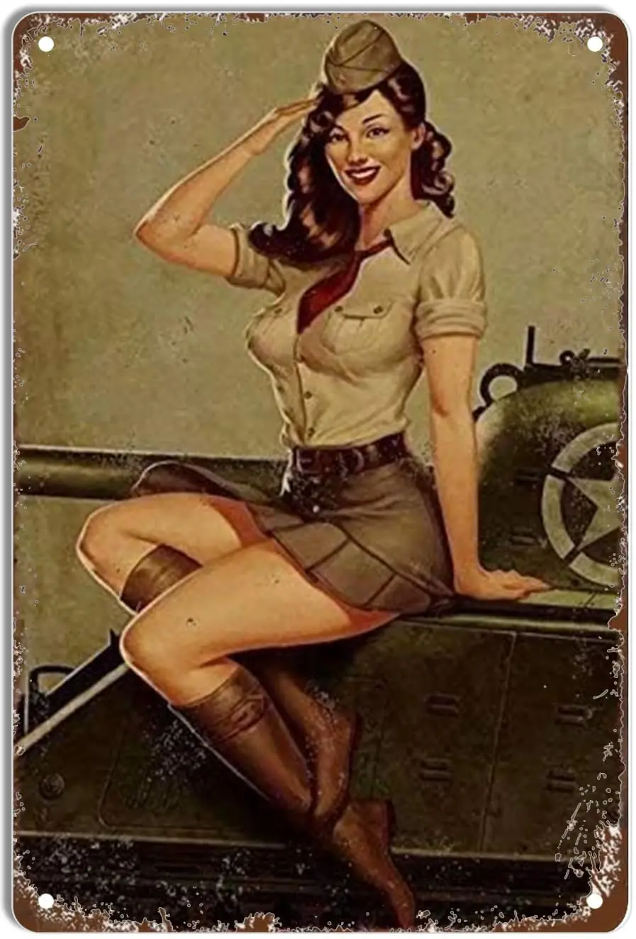 RUUHUYSA Weihnachten Vintage Metall Zinn Zeichen Pinup Girl Weltkrieg II U.S. Army Conscription Eisen Malerei Hause Familie Liebhaber Geschenk F Image